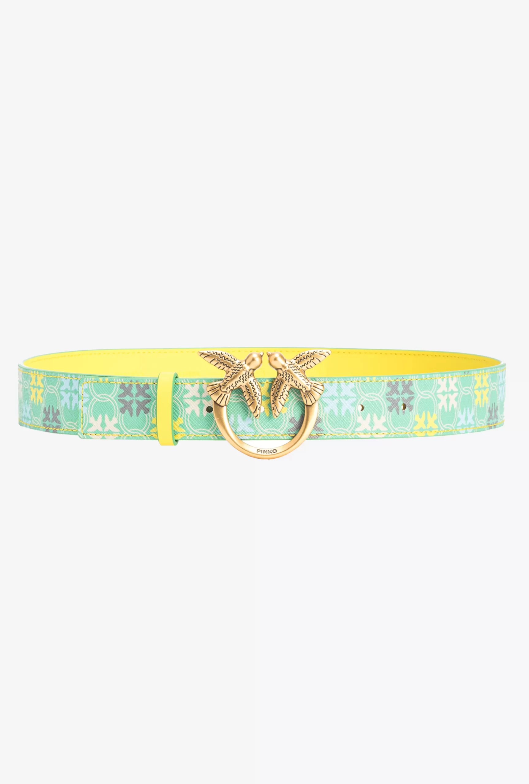 PINKO 3cm Logo-print Belt With Love Birds Buckle Clearance