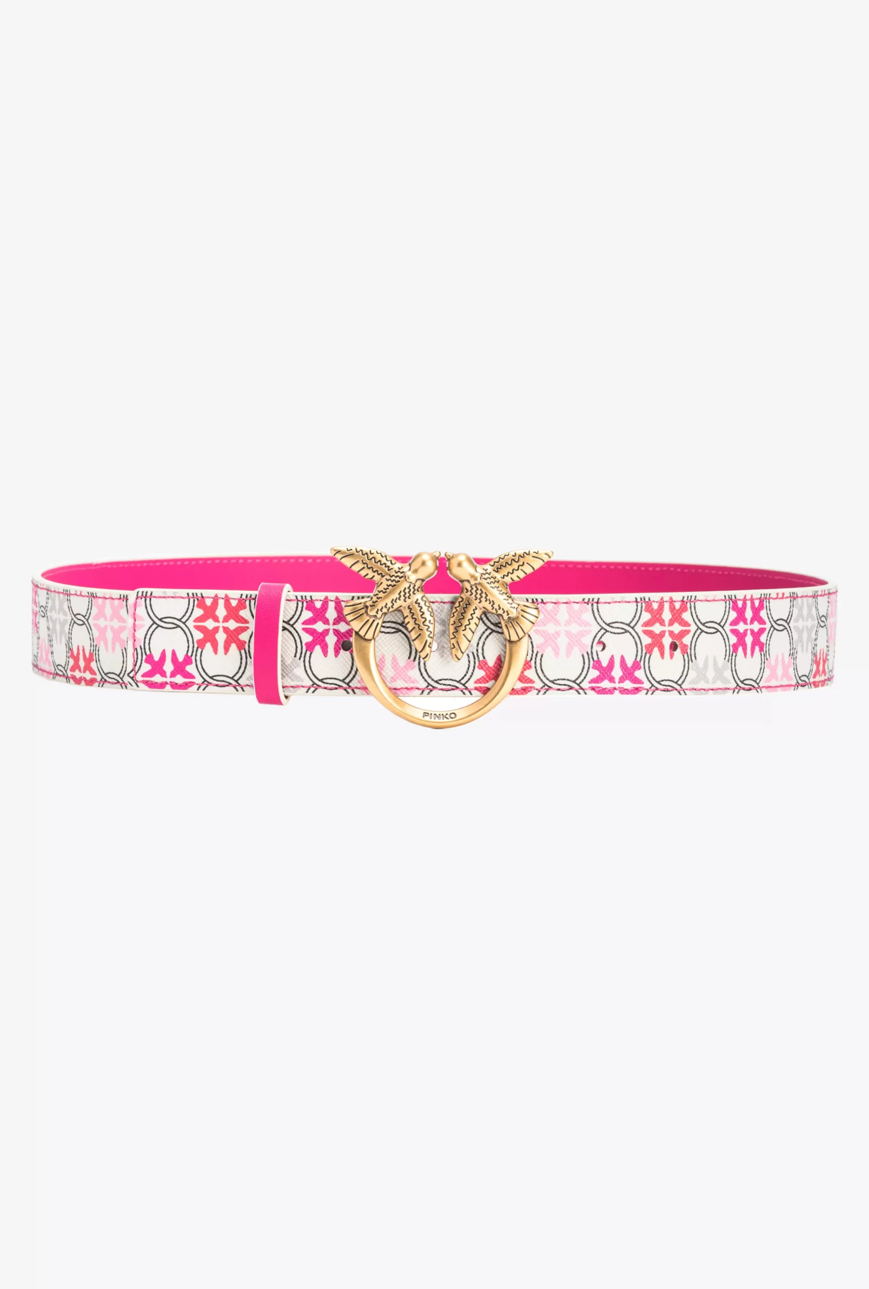 PINKO 3cm Logo-print Belt With Love Birds Buckle Shop