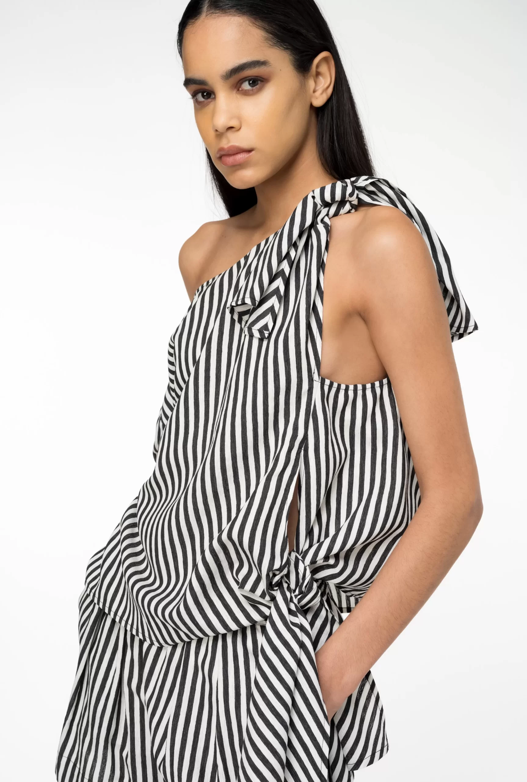 PINKO Asymmetric Pinstriped Blouse New