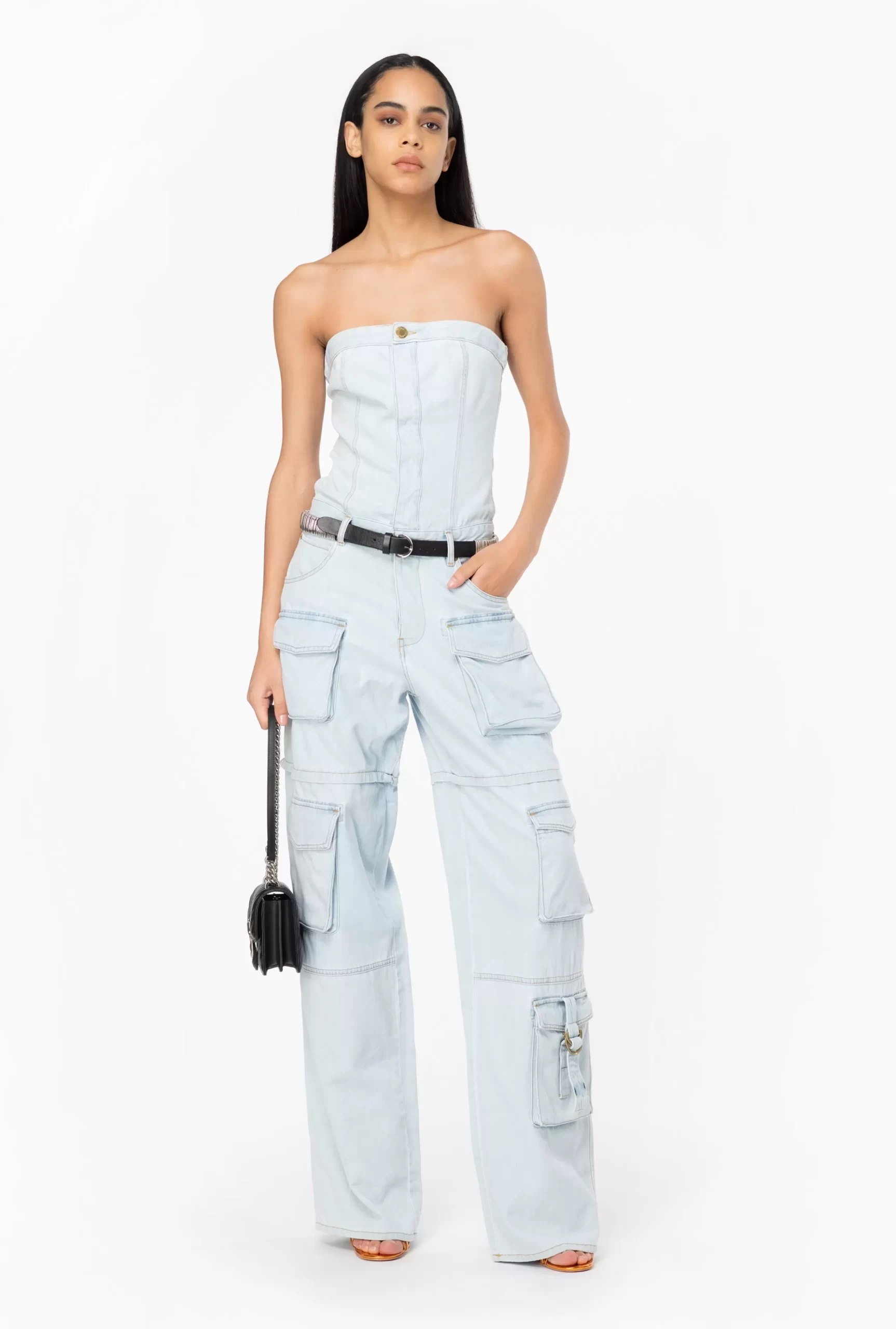 PINKO Baby Blue Denim Bustier Jumpsuit Online