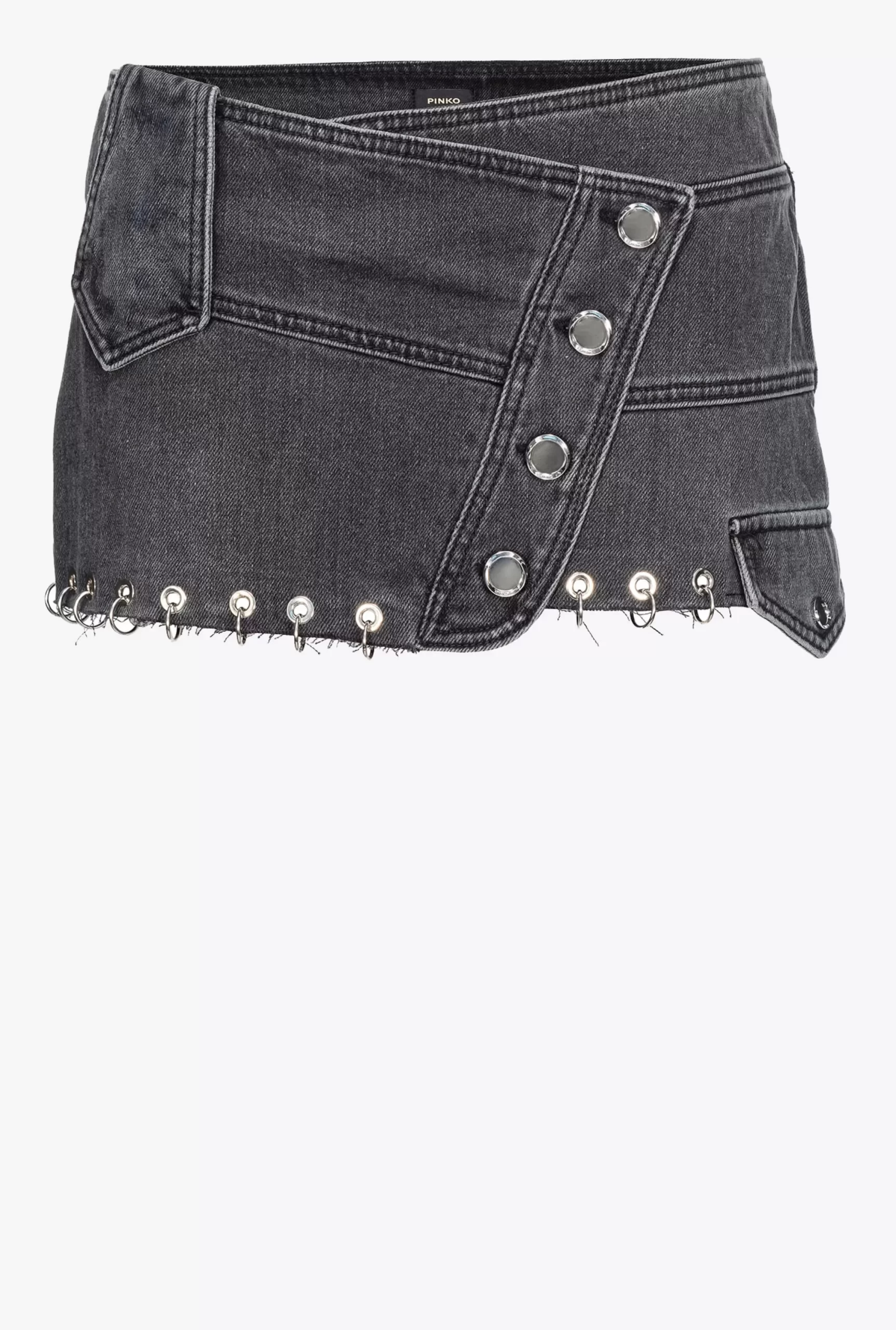 PINKO Black Denim Mini Skirt With Piercing Shop