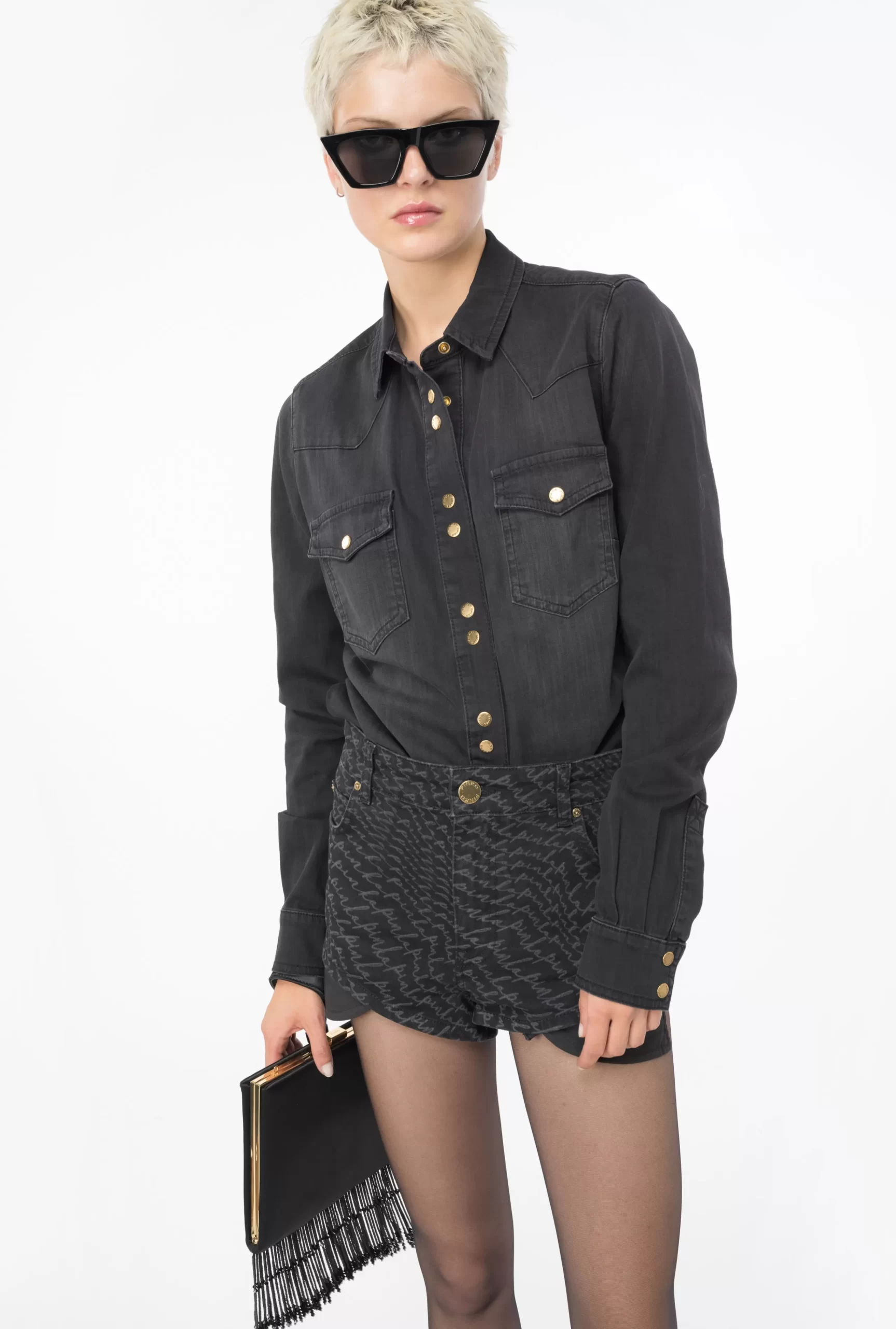 PINKO Black Light Twill Denim Shirt Flash Sale