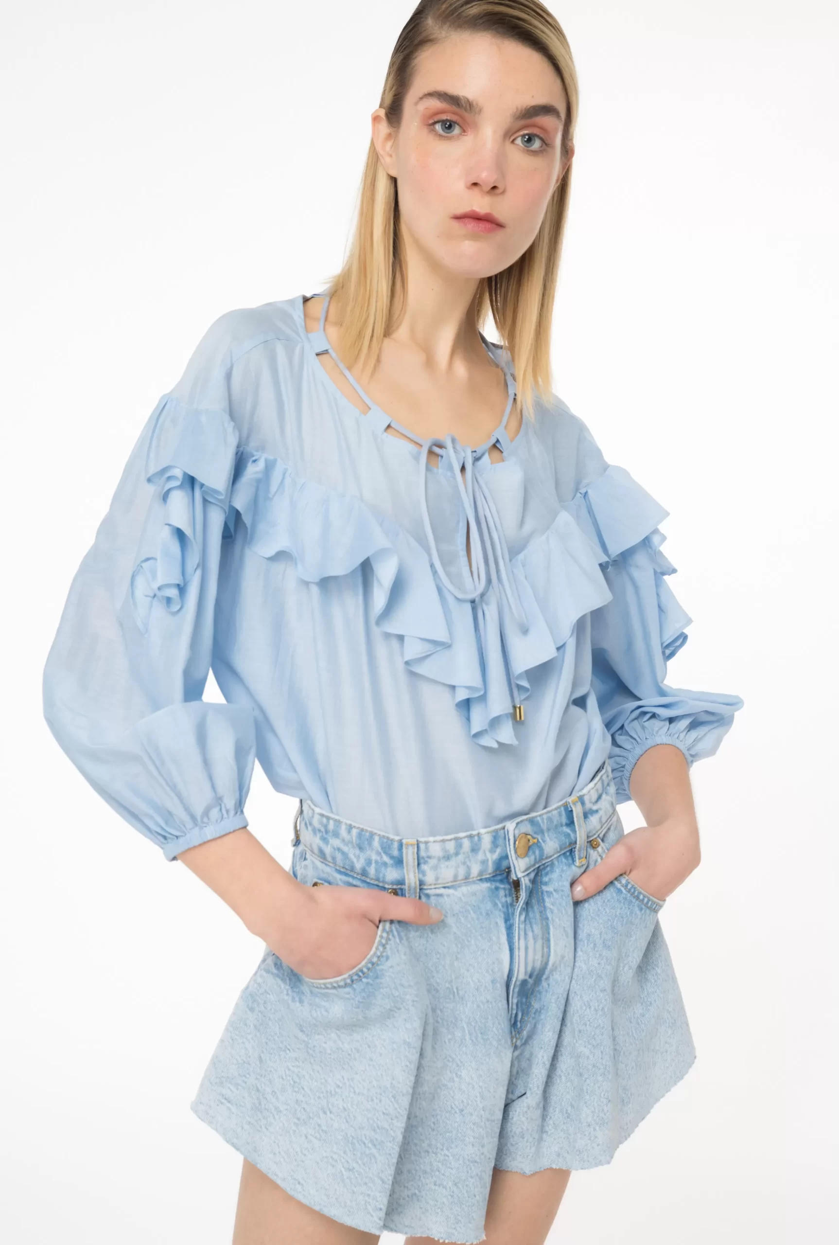 PINKO Blouse With Maxi Flounce Flash Sale