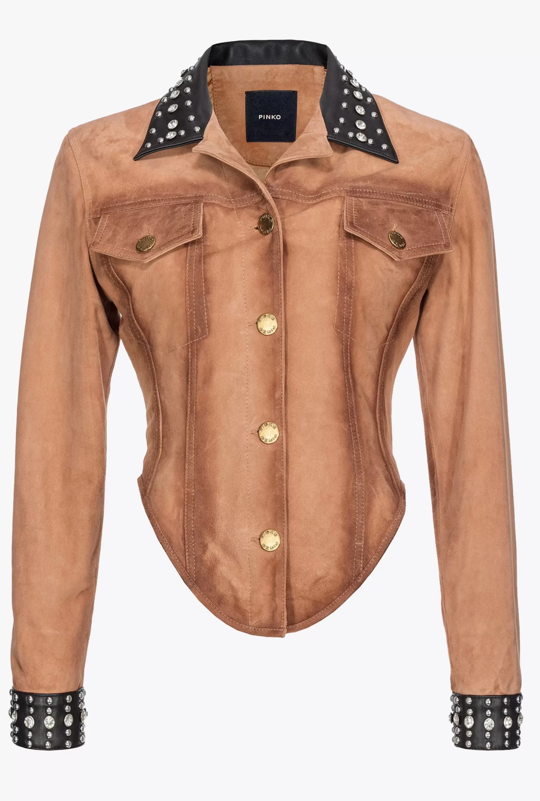 PINKO Bustier Jacket In Aged-effect Suede With Studs New