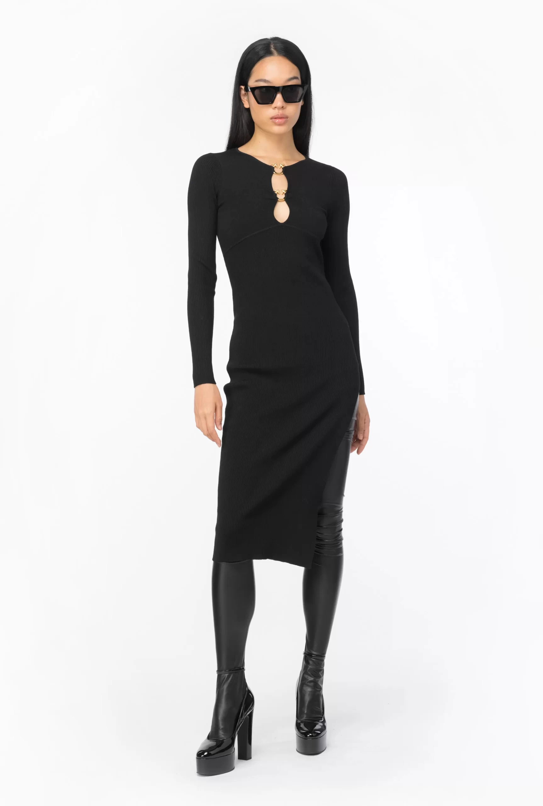 PINKO Calf-length Dress With Love Birds Buckles Best Sale