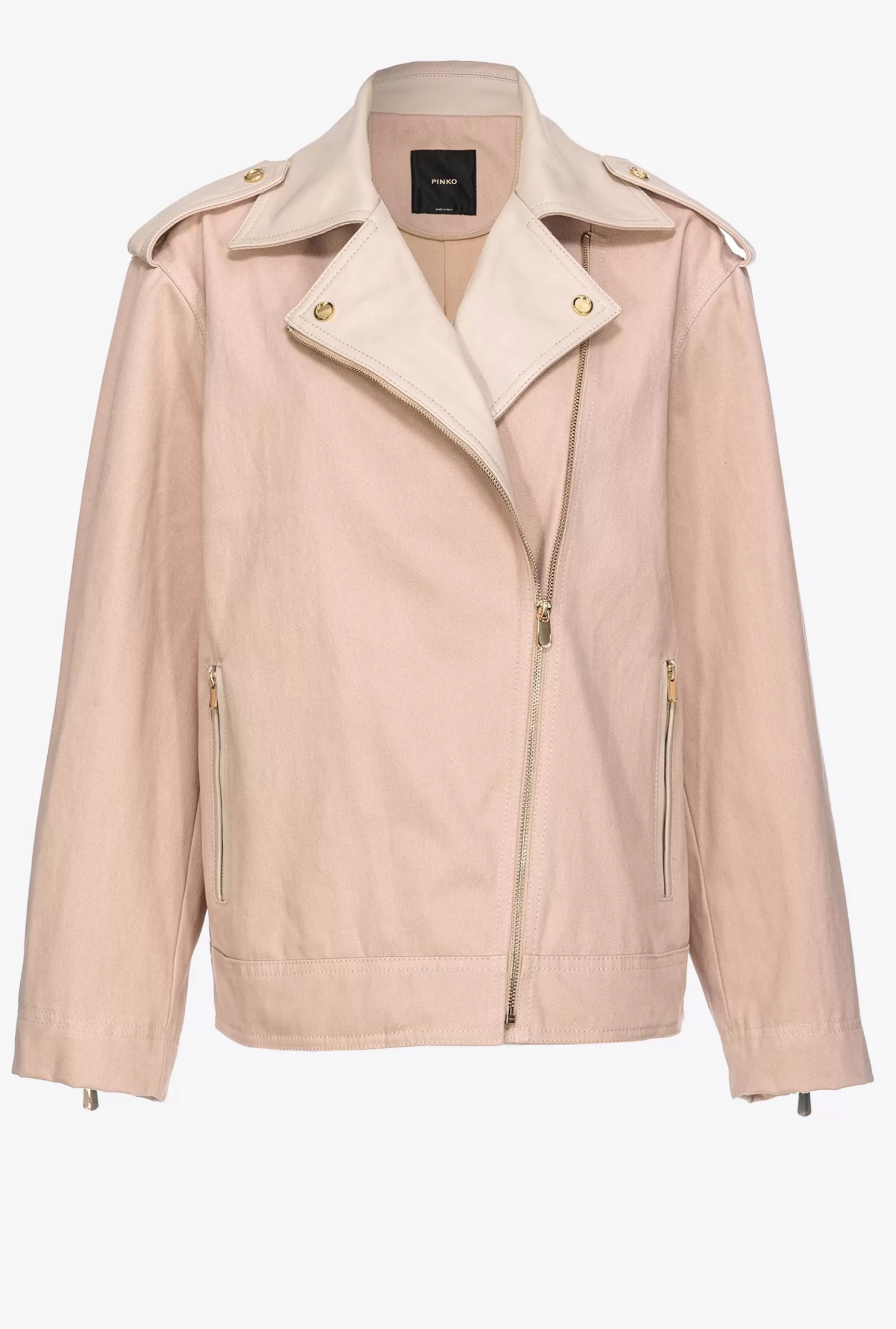 PINKO Cotton And Leather Biker Jacket Discount