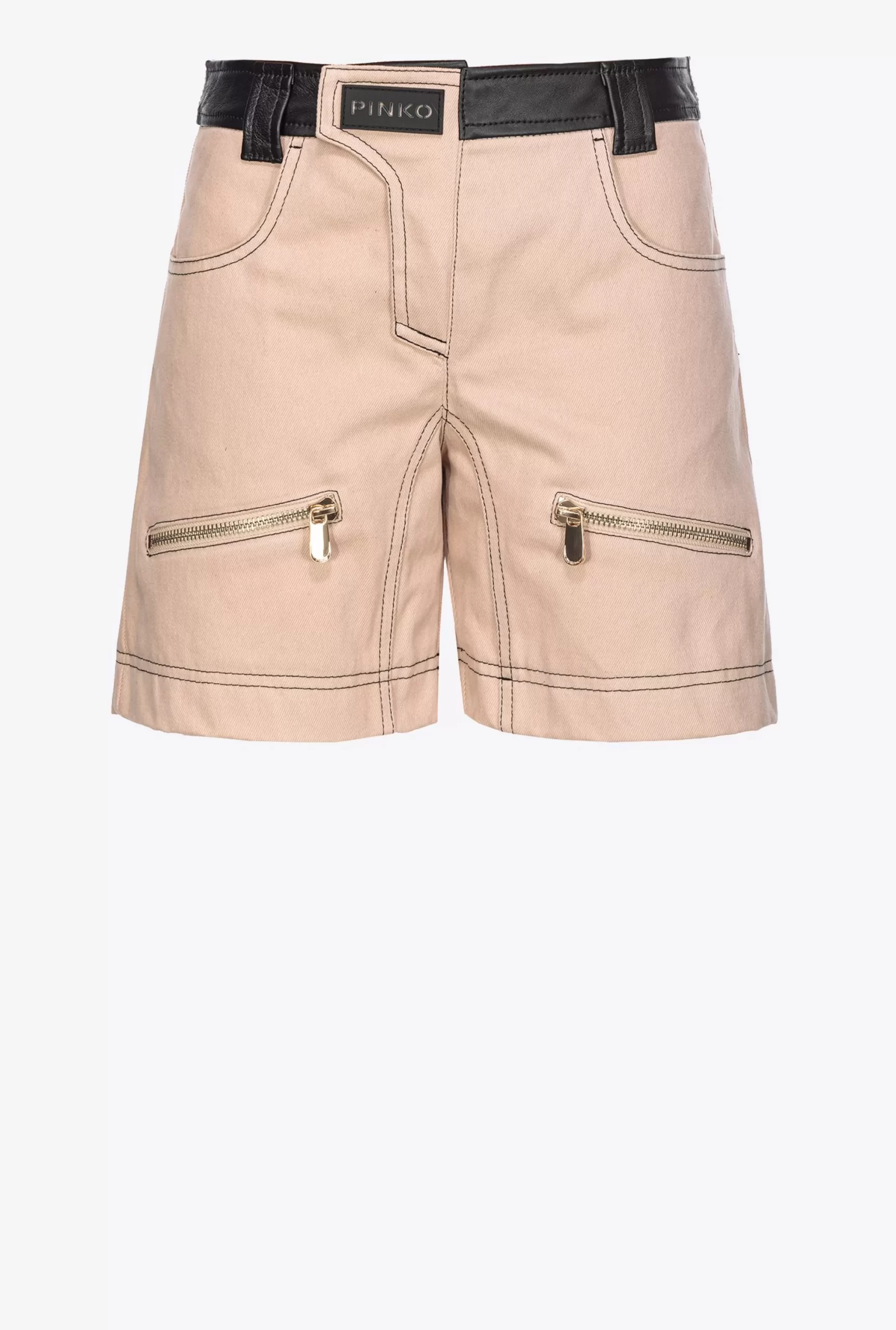 PINKO Cotton And Leather Shorts Online