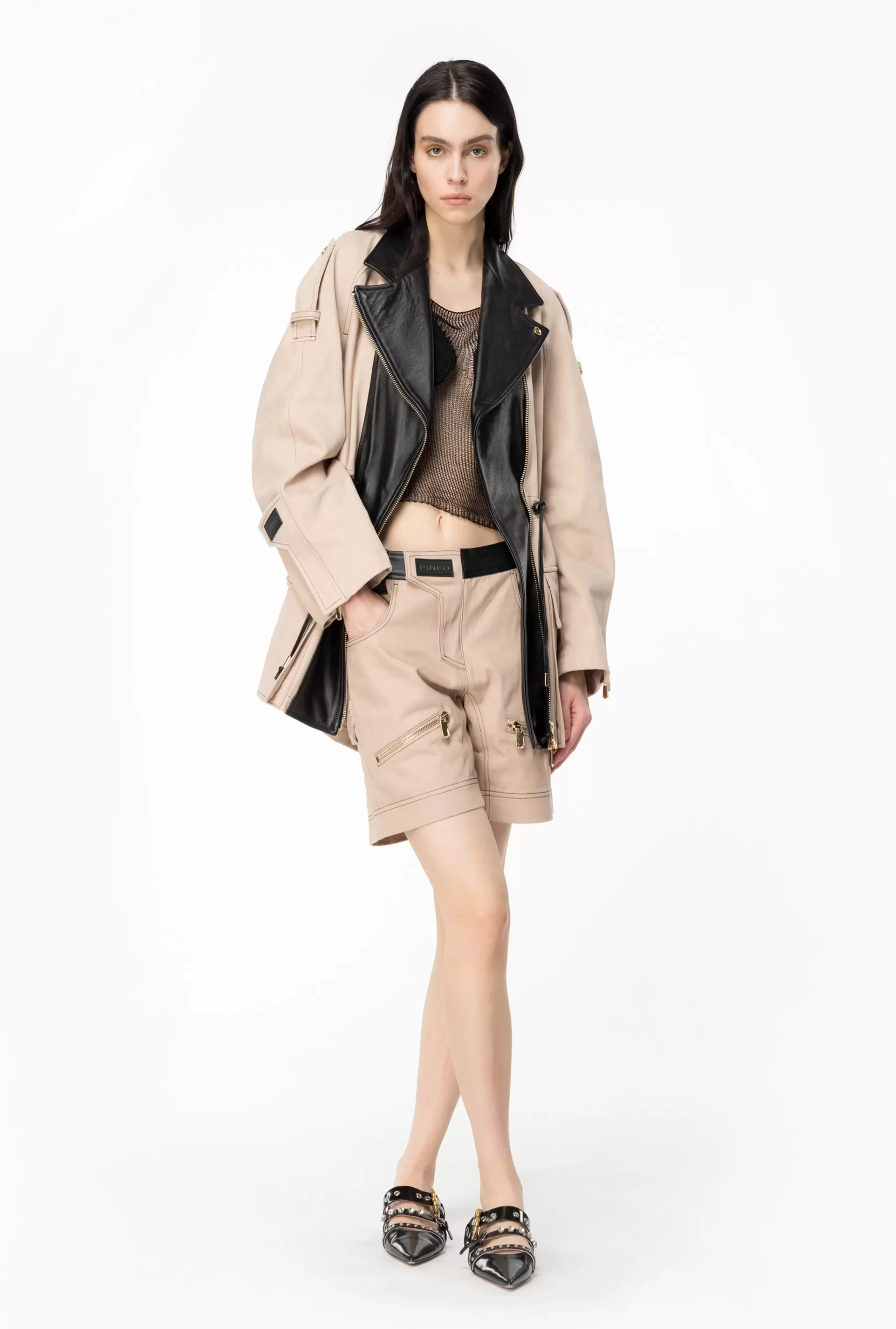 PINKO Cotton And Leather Shorts Online