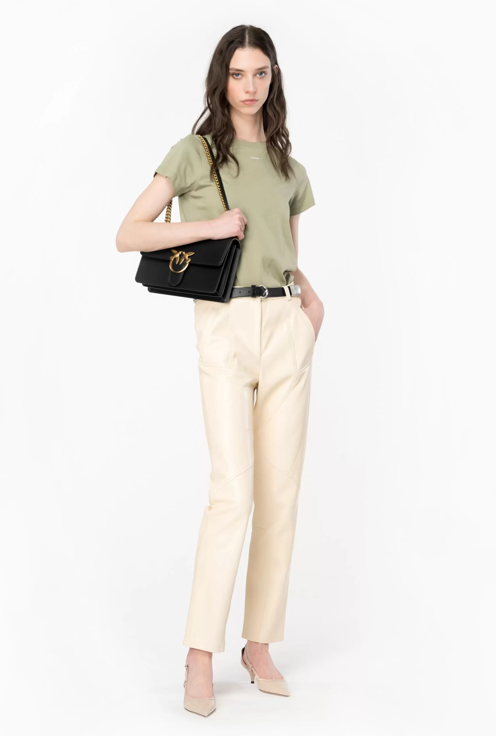 PINKO Crinkled Leather-effect Trousers Fashion