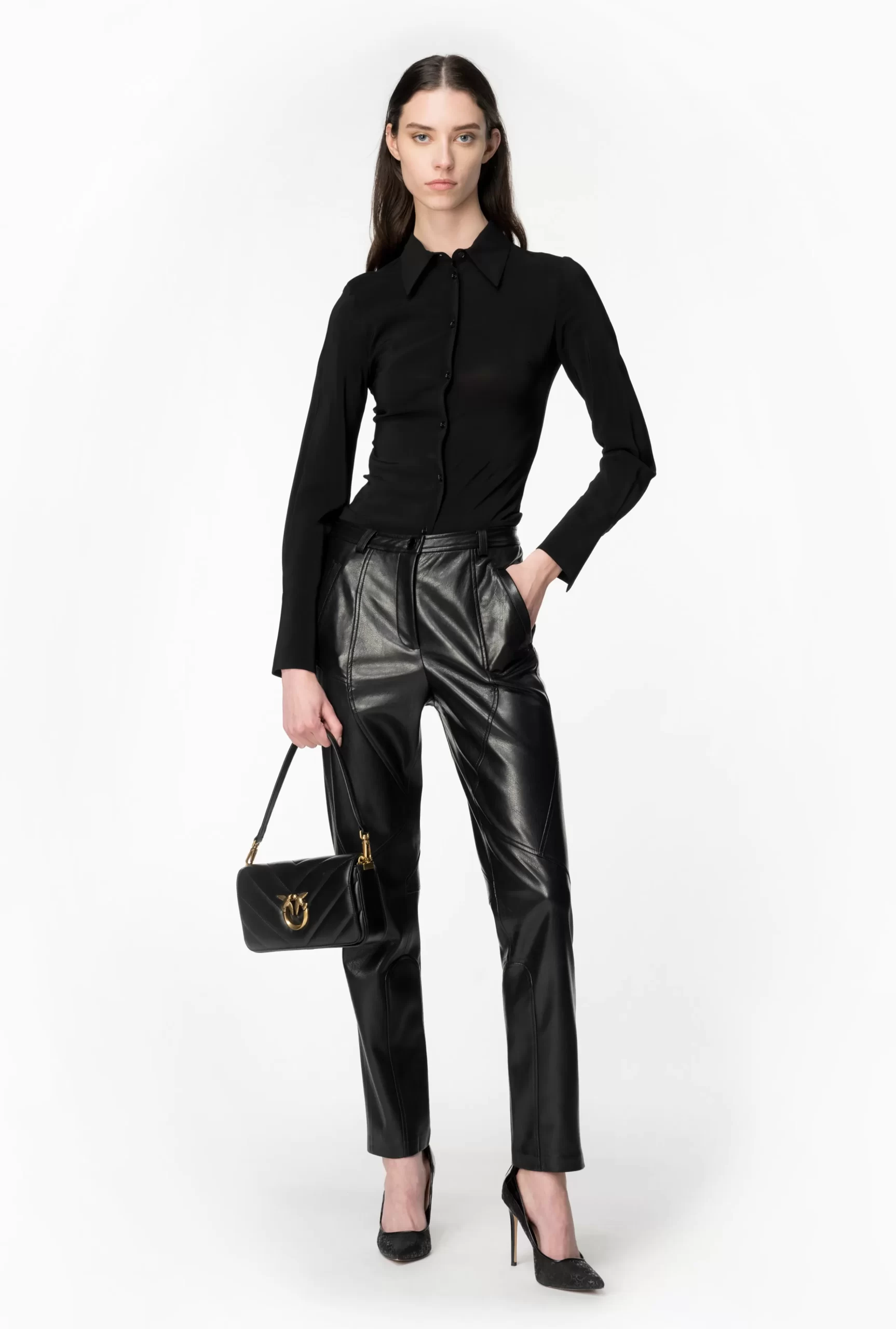 PINKO Crinkled Leather-effect Trousers Shop