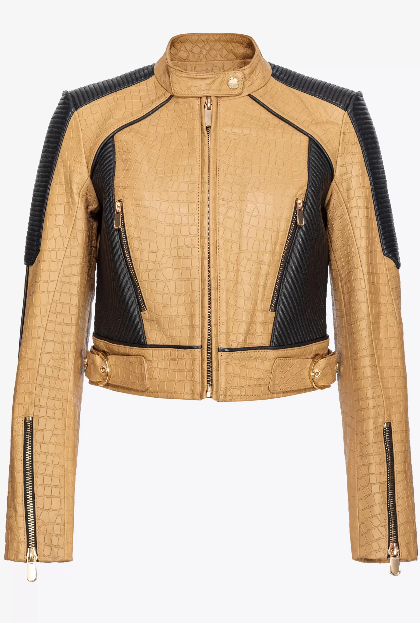 PINKO Crocodile-print Leather Biker Jacket Best Sale