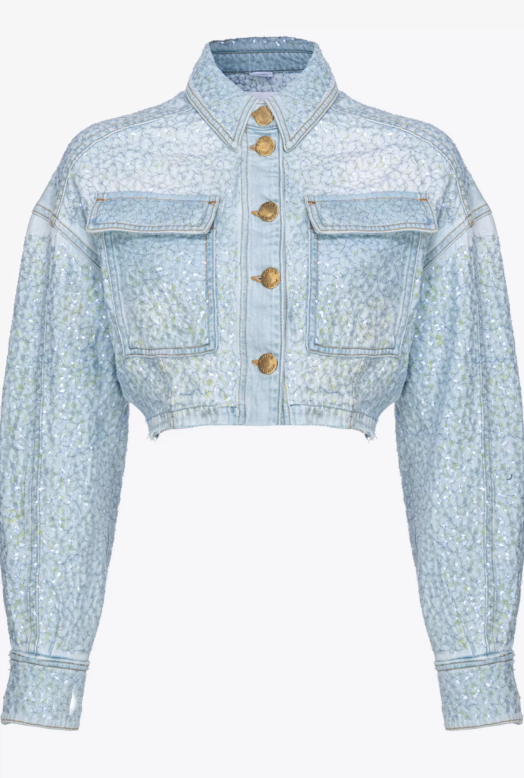 PINKO Cropped Denim Jacket With Sequins Cheap