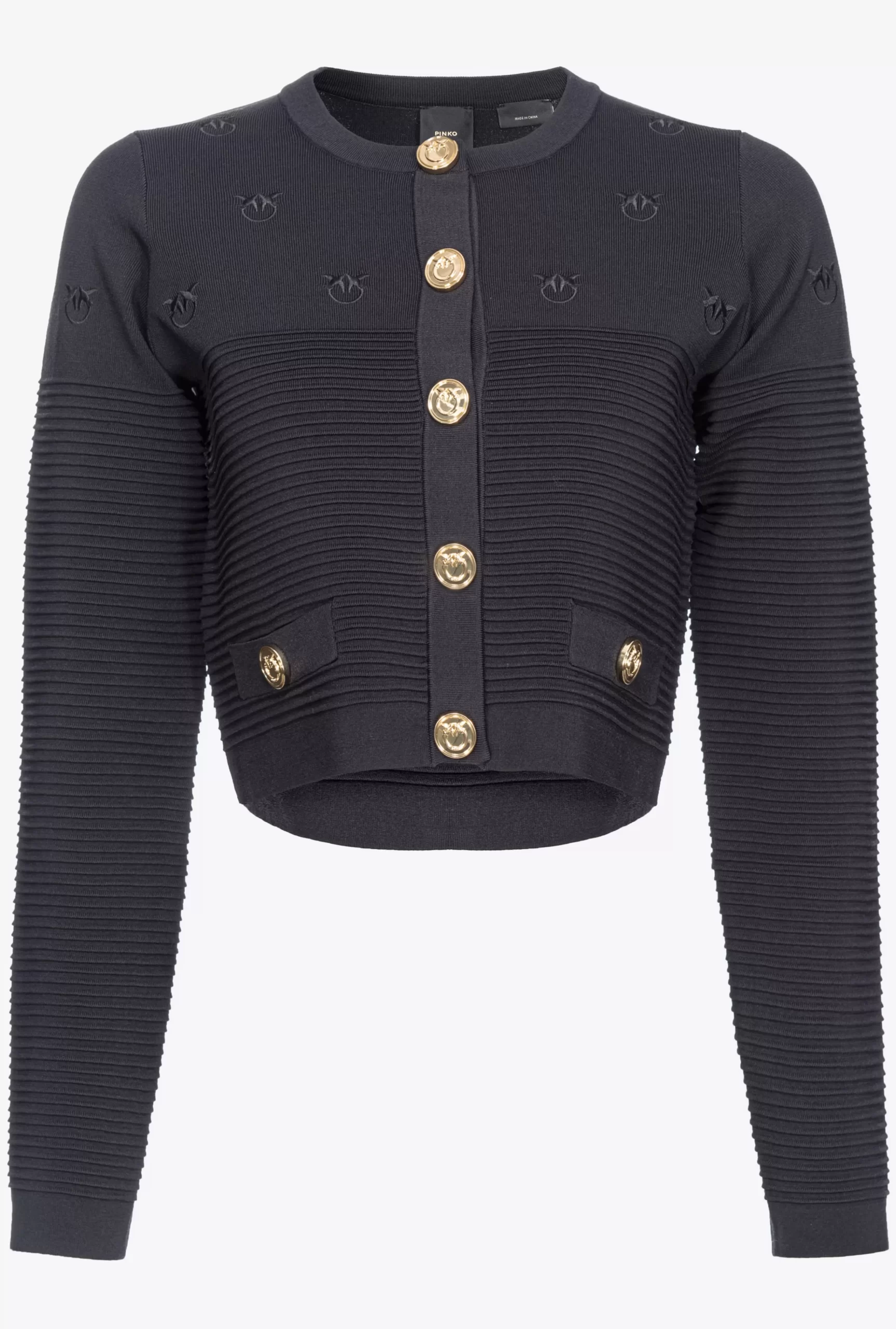 PINKO Cropped Jacquard Love Birds Cardigan Flash Sale