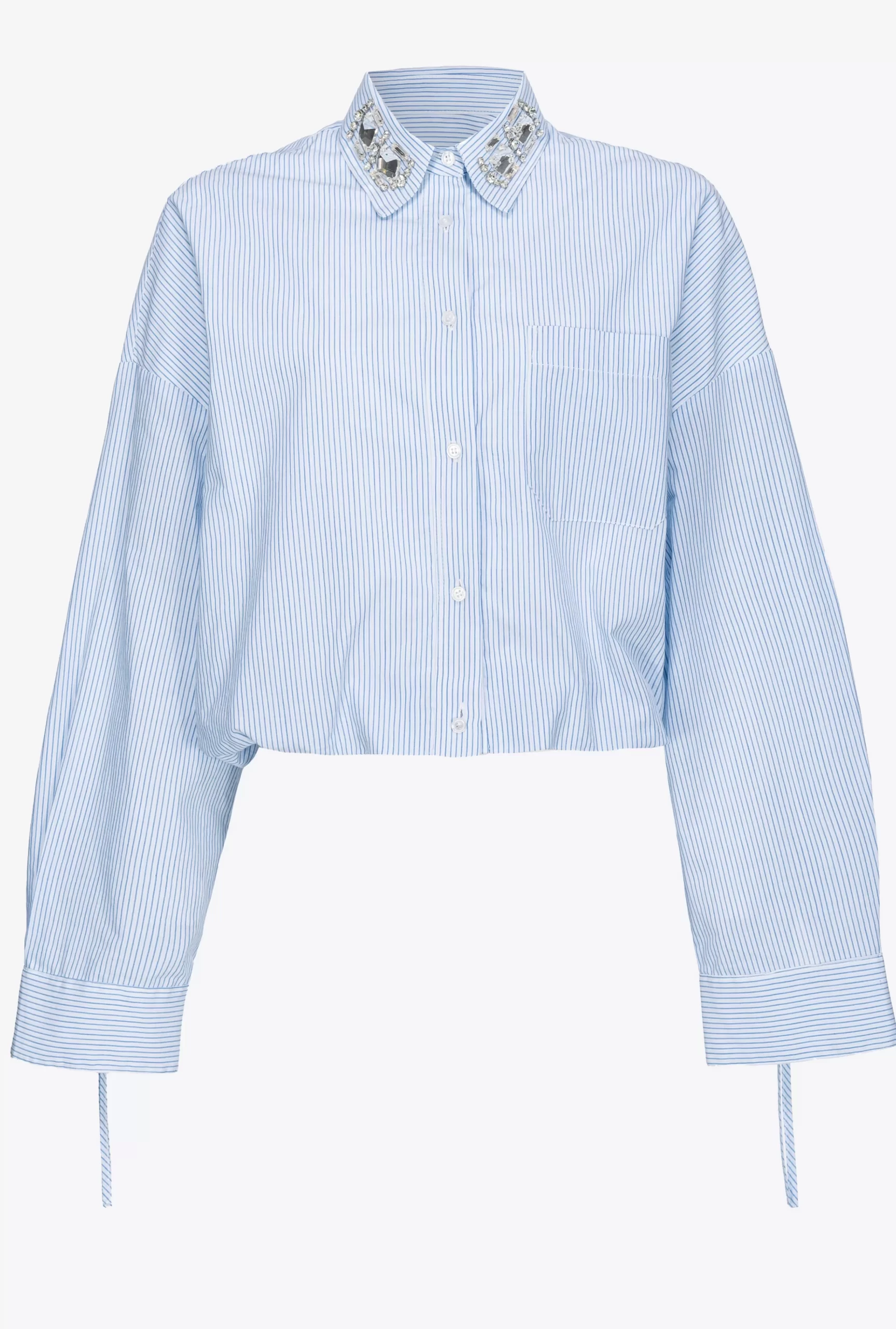 PINKO Cropped Striped Shirt With Bejewelled Collar Cheap