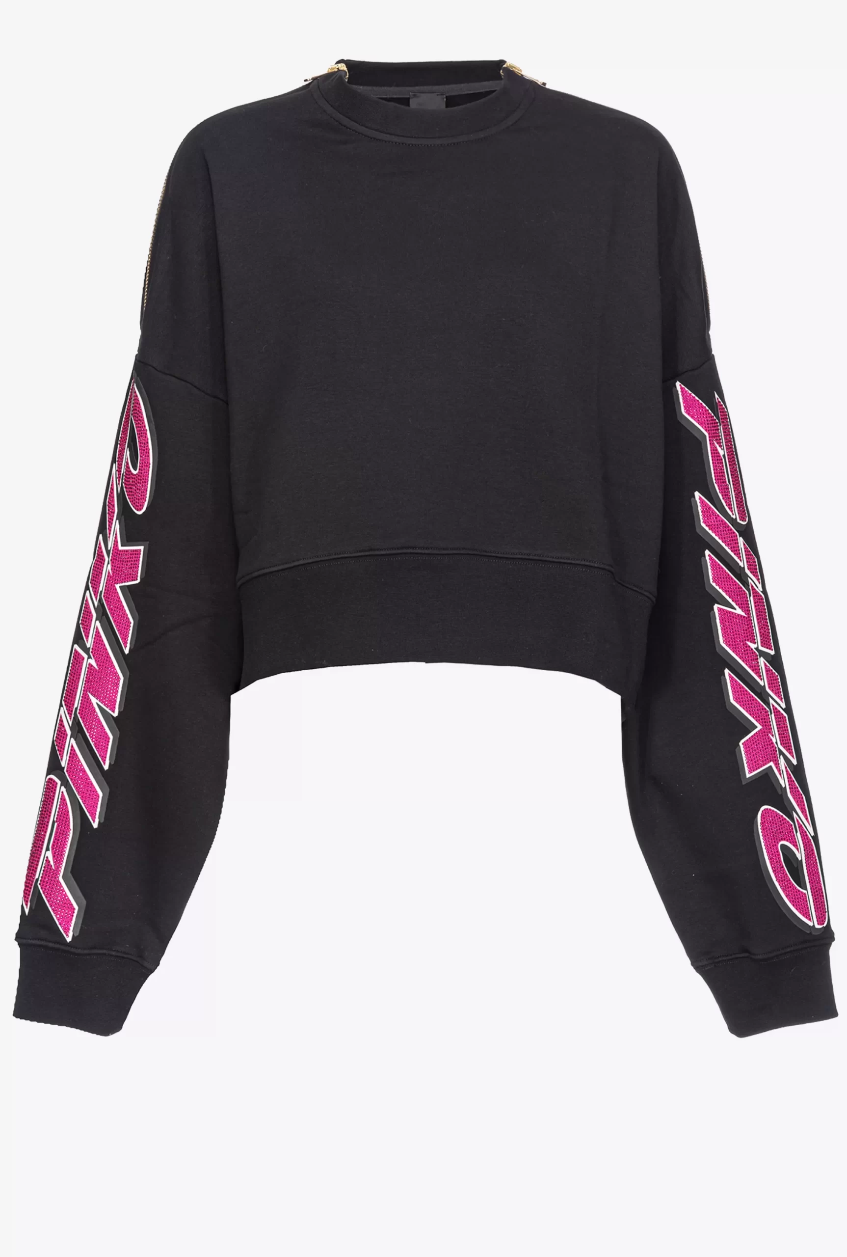 PINKO Cropped Sweatshirt With Rhinestoned Print Hot