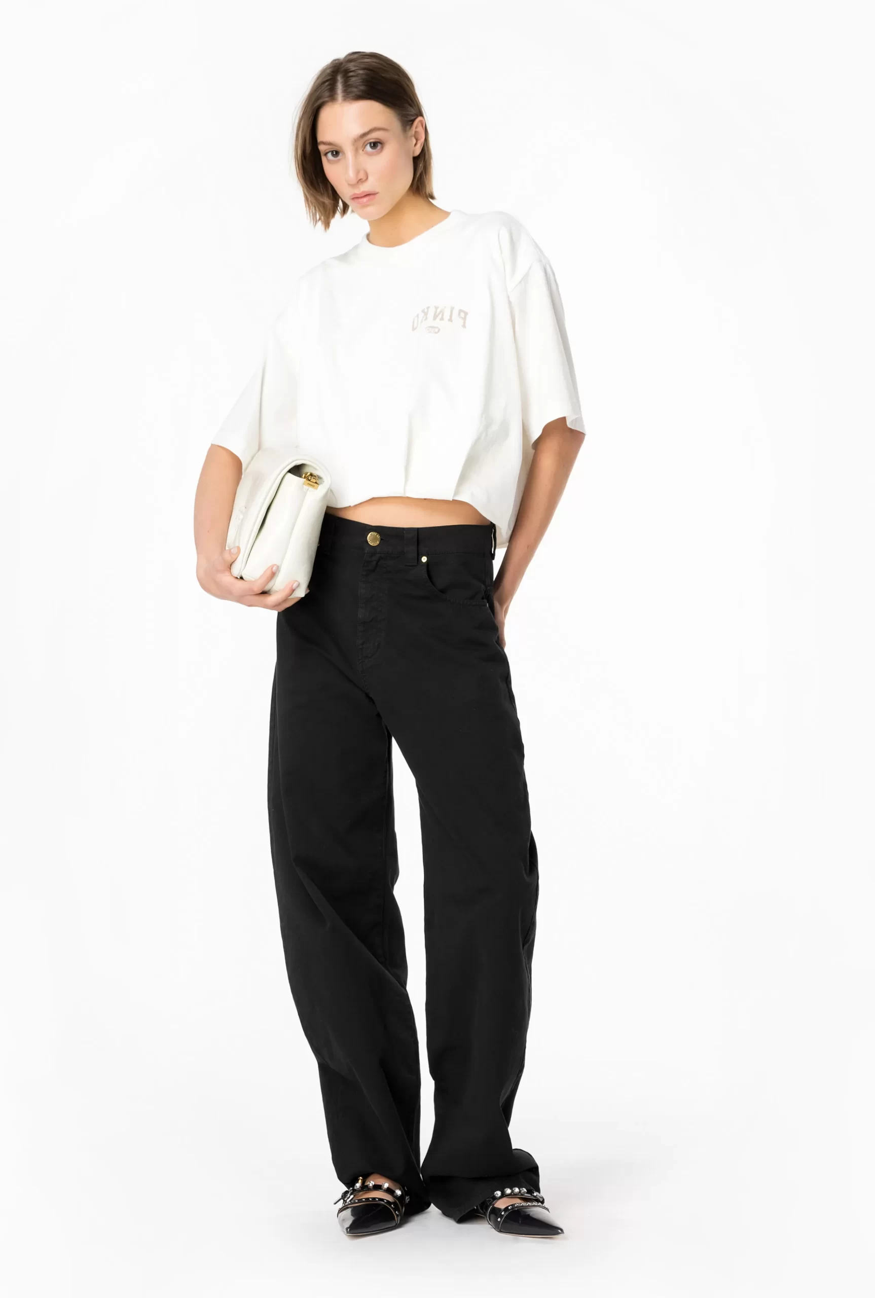 PINKO Cropped T-shirt With Logo Print Cheap