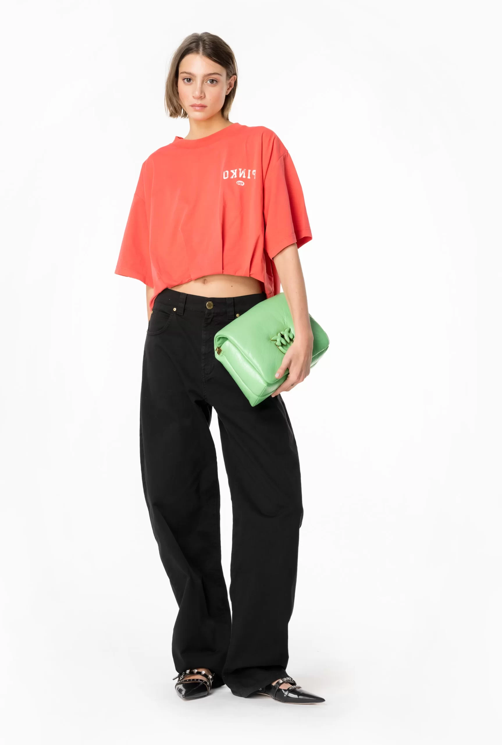 PINKO Cropped T-shirt With Logo Print Best