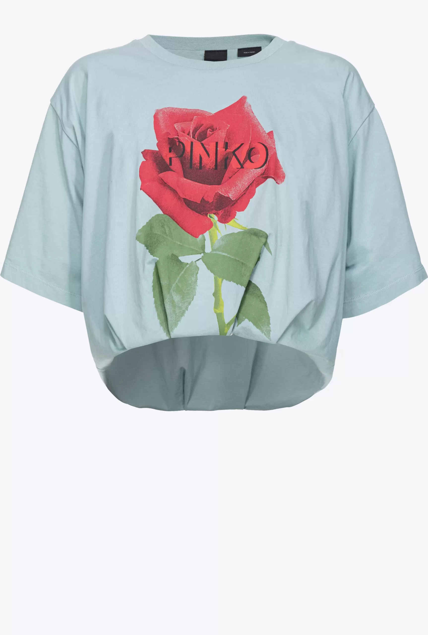 PINKO Cropped T-shirt With Rose Print Clearance