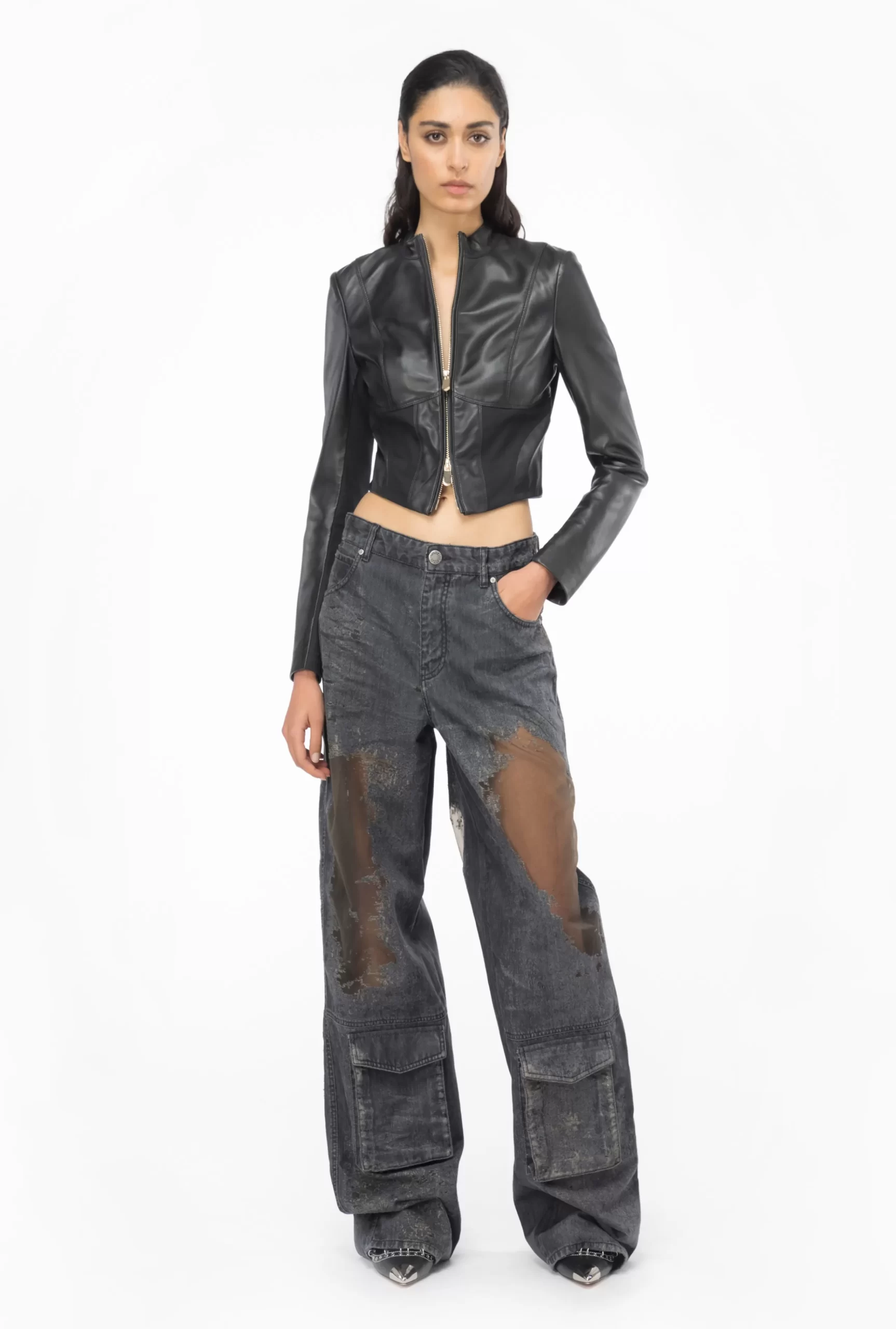 PINKO Devoré Denim Cargo Jeans Discount