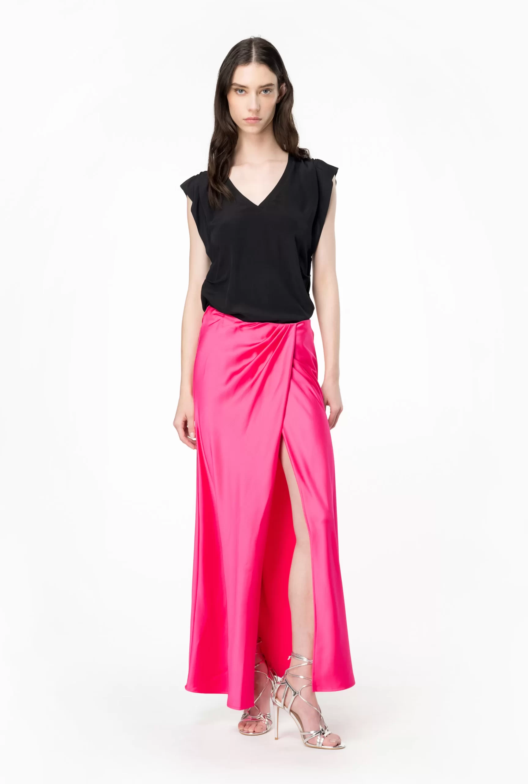 PINKO Elegant Hammered Satin Skirt Outlet