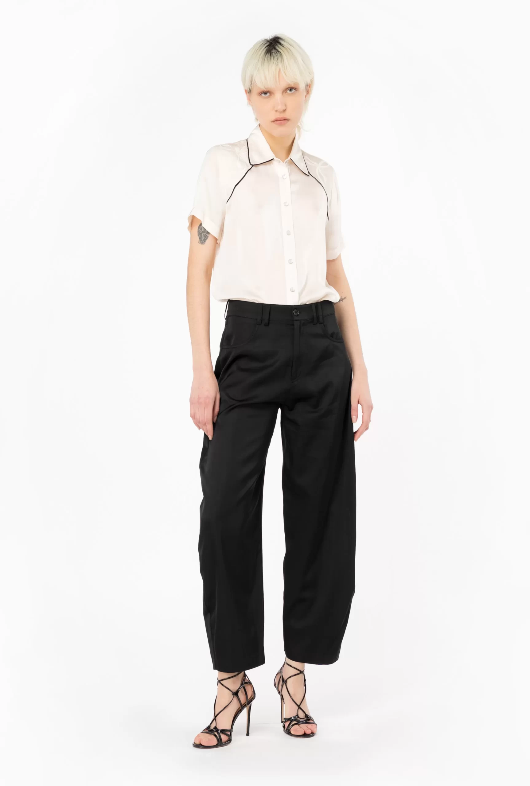 PINKO Embroidered Satin Short-sleeved Shirt Shop