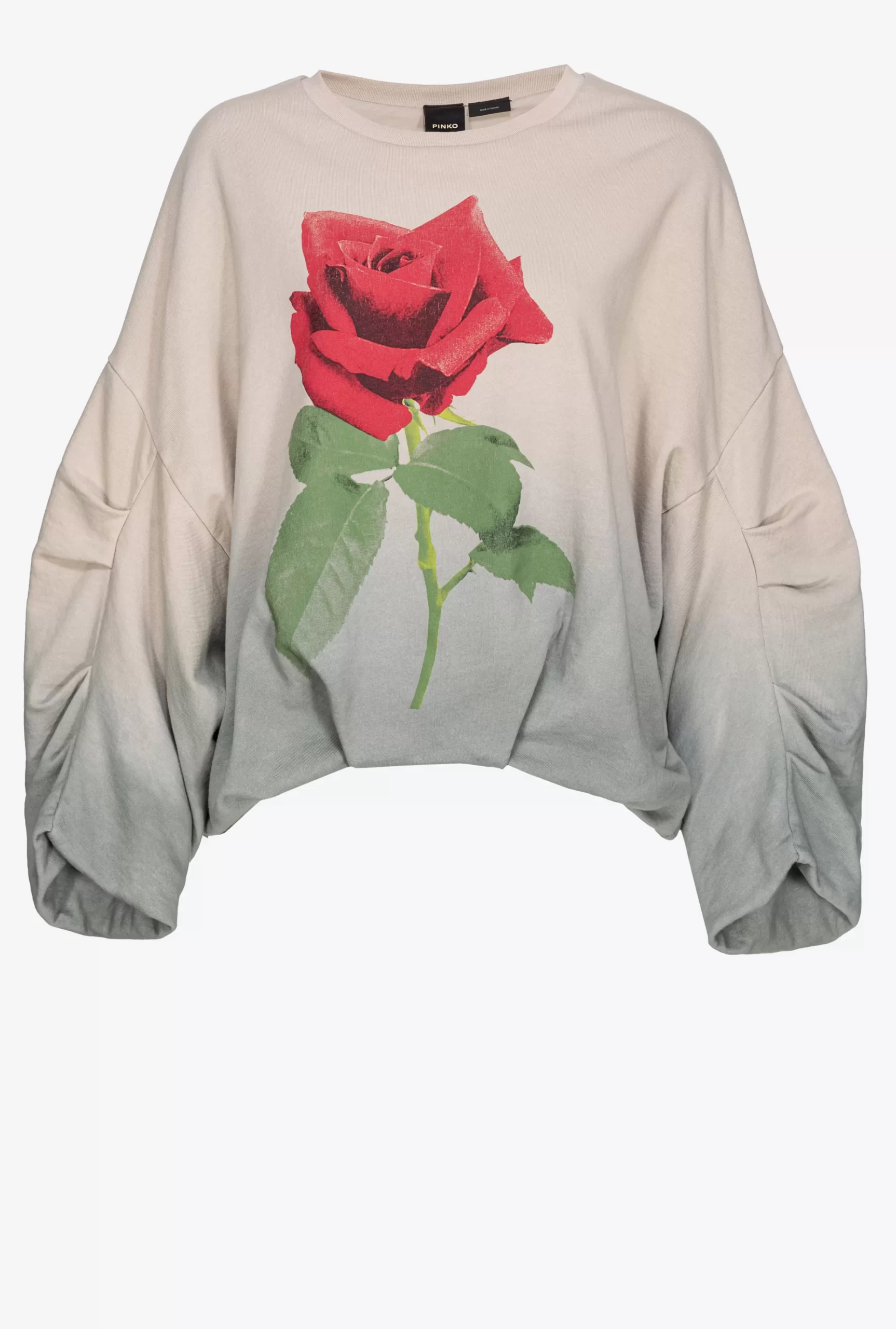 PINKO Faded Sweatshirt With Rose Print Outlet