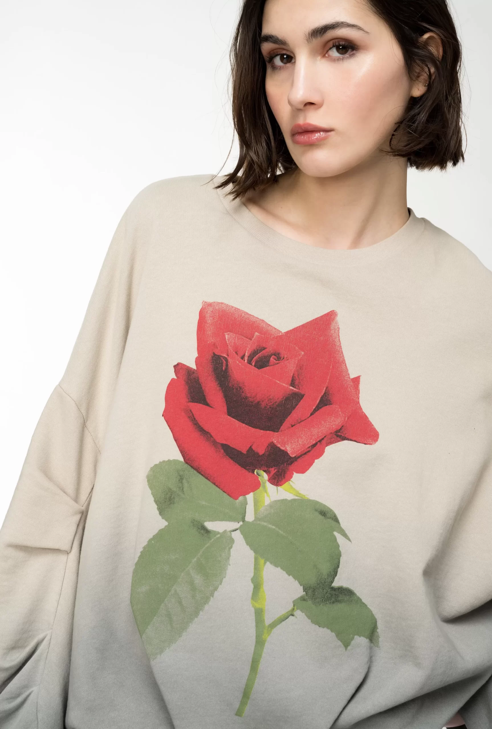 PINKO Faded Sweatshirt With Rose Print Outlet