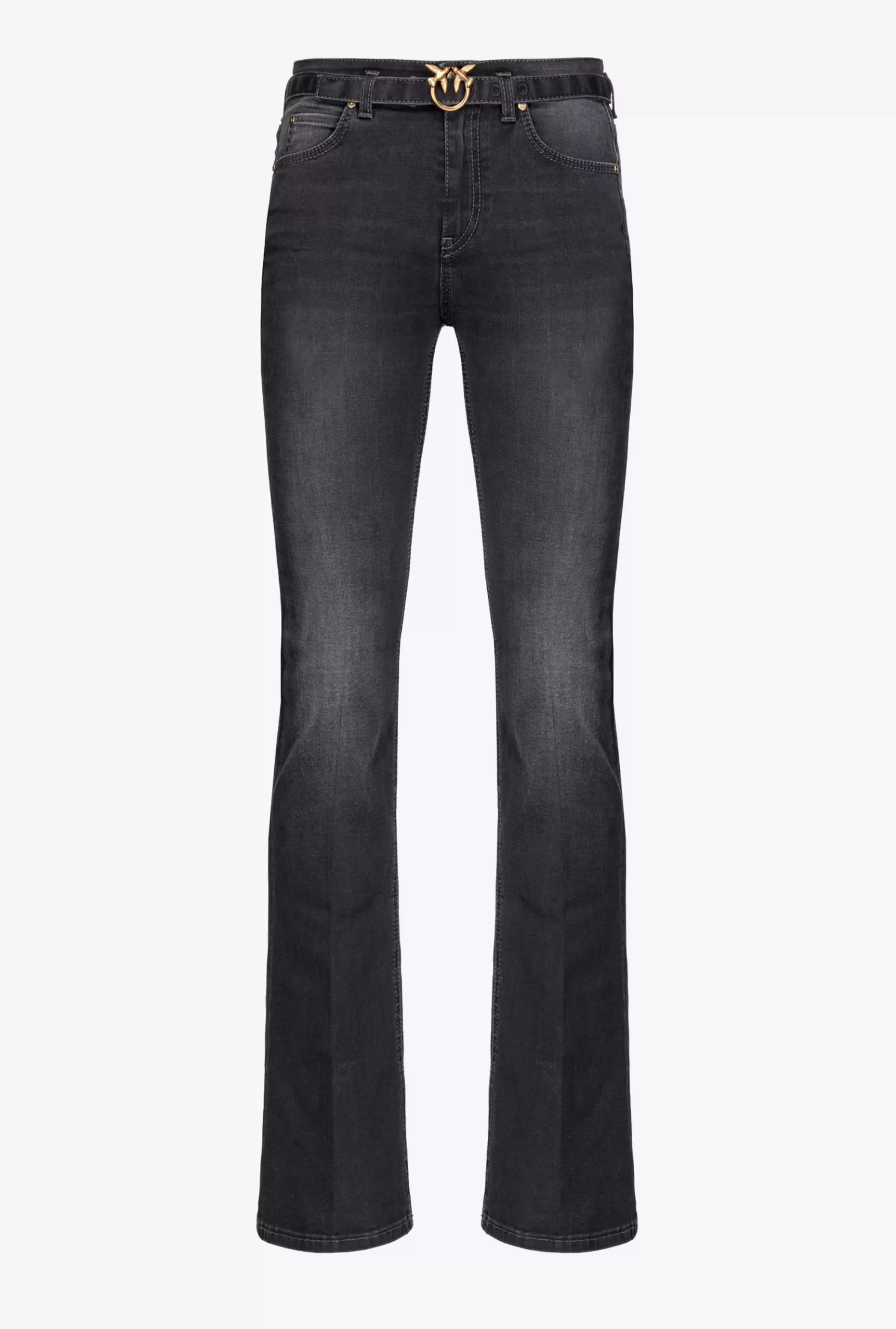 PINKO Flared Black Denim Jeans With Belt Fashion