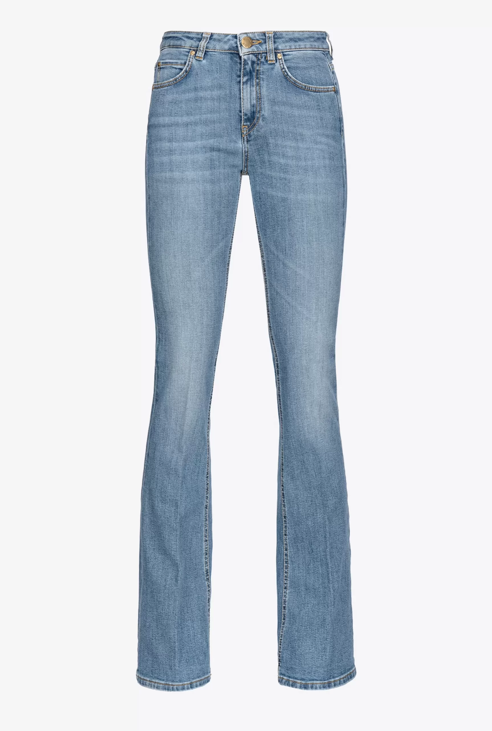 PINKO Flared Blue Stretch Denim Jeans With Love Birds Embroidery Flash Sale