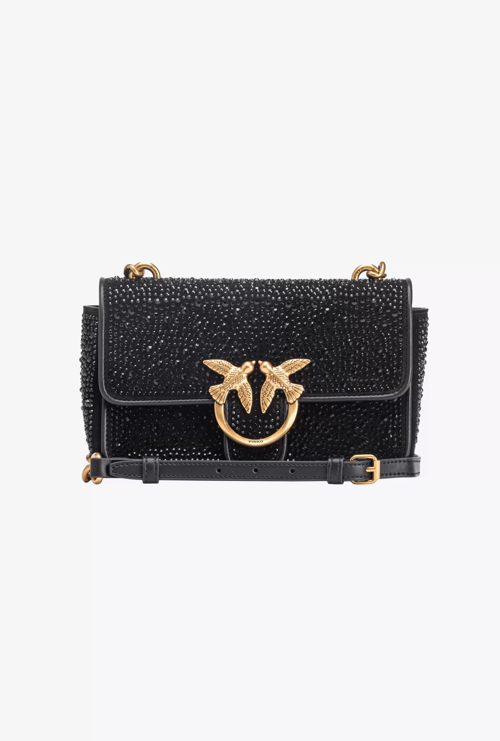 PINKO Fully Rhinestoned Mini Love Bag One In Suede Flash Sale