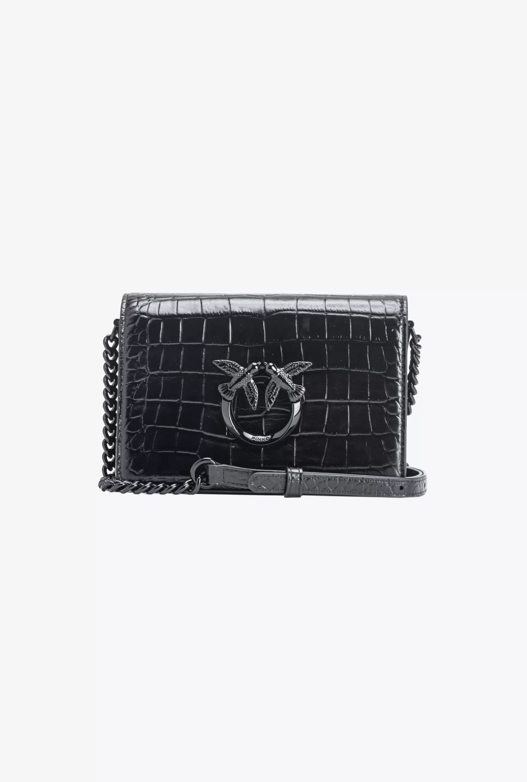 PINKO Glossy Crocodile-print Mini Love Bag Click New