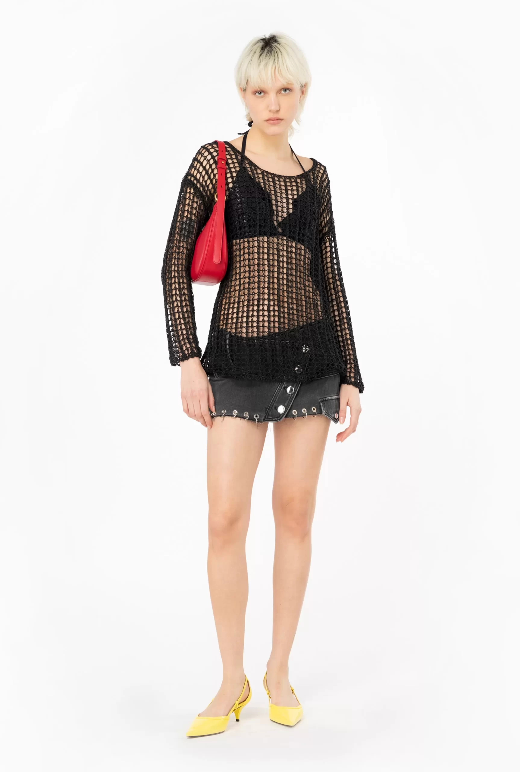 PINKO Glossy-thread Mesh Sweater Hot