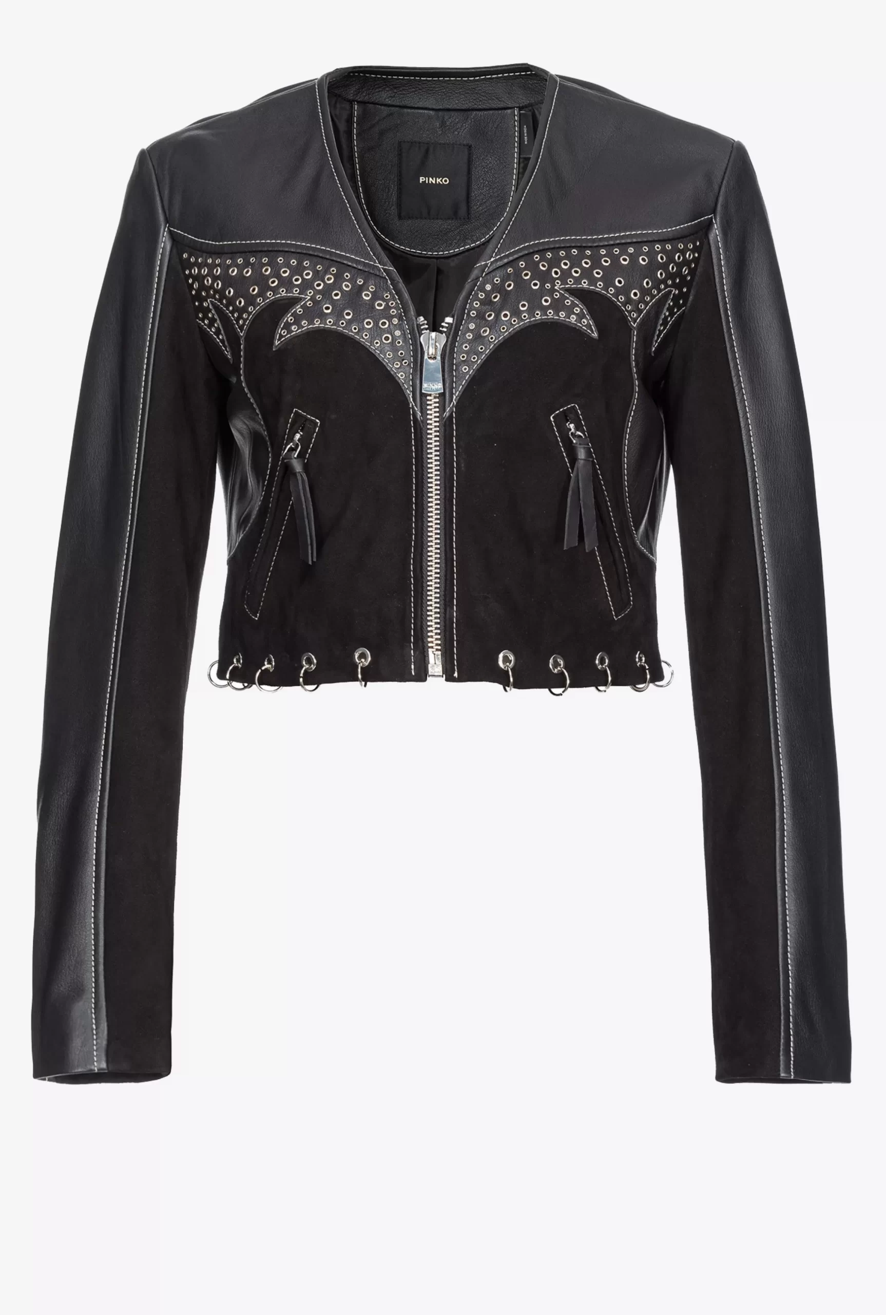 PINKO Leather And Suede Biker Jacket With Piercing Detail Flash Sale