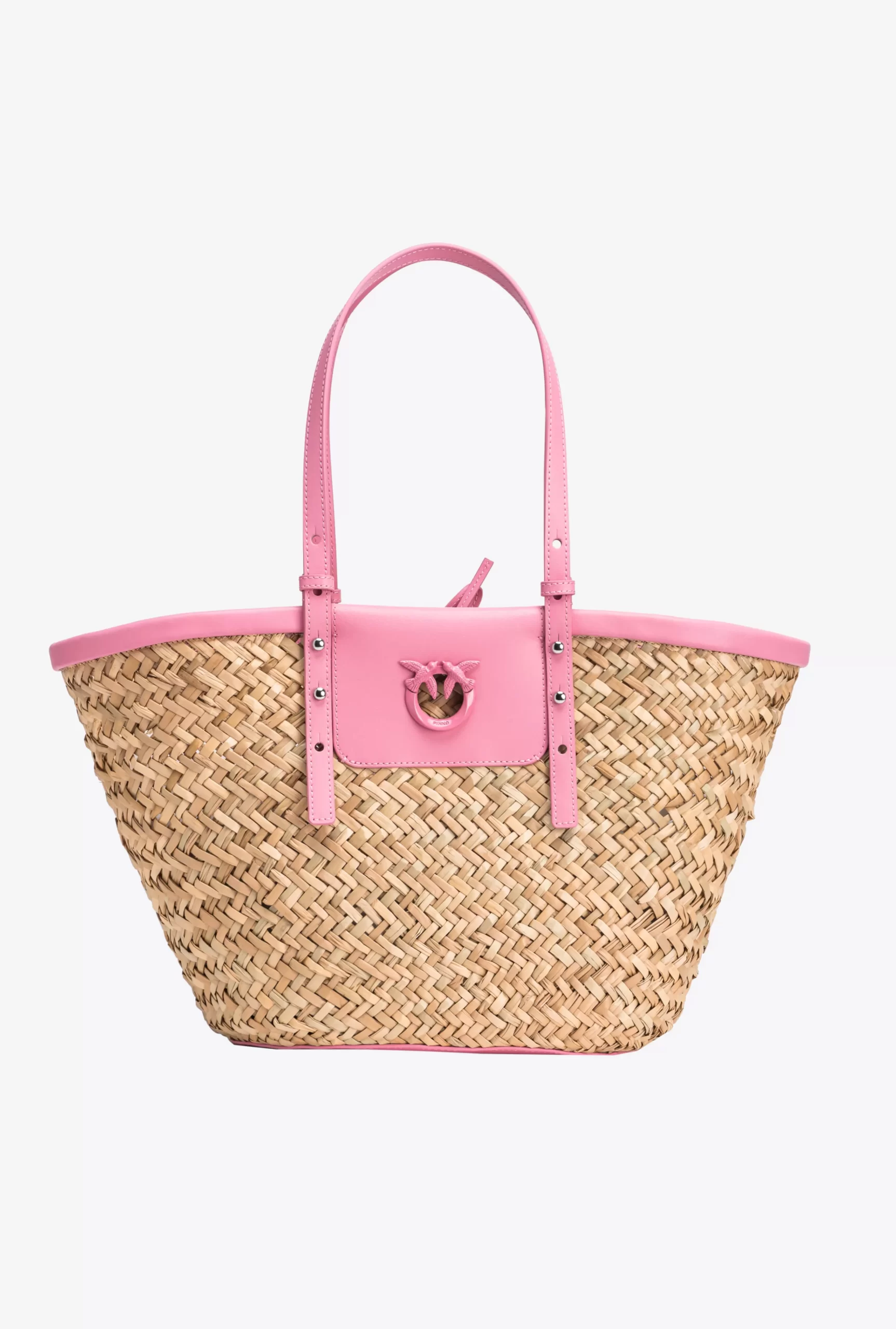 PINKO Love Summer Bucket Bag In Raffia Hot