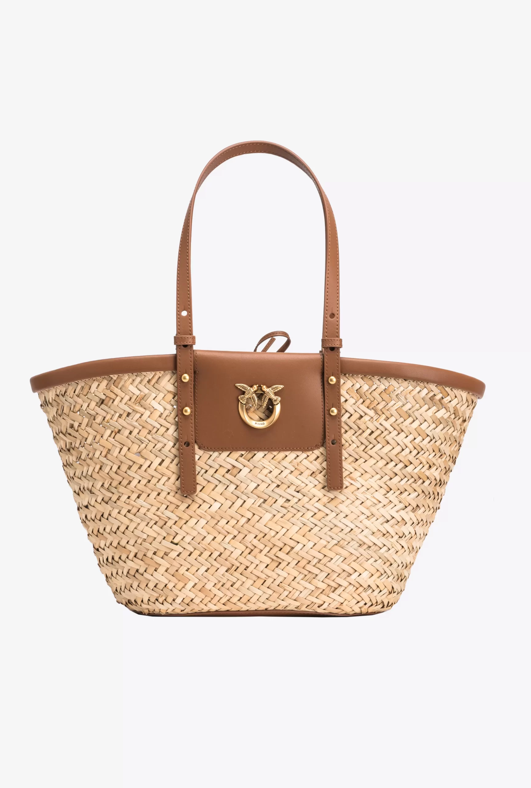 PINKO Love Summer Bucket Bag In Raffia Clearance