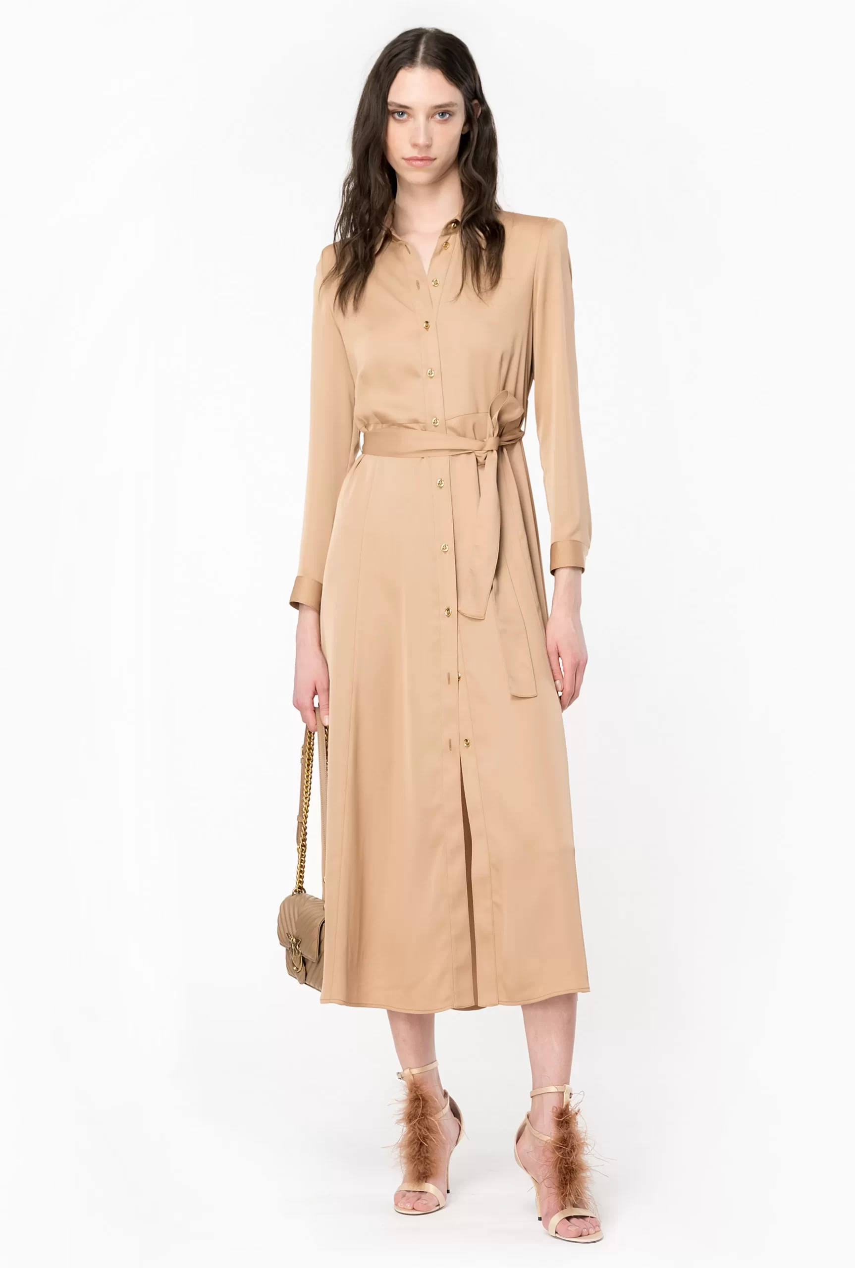 PINKO Matte Satin Shirt Dress Store