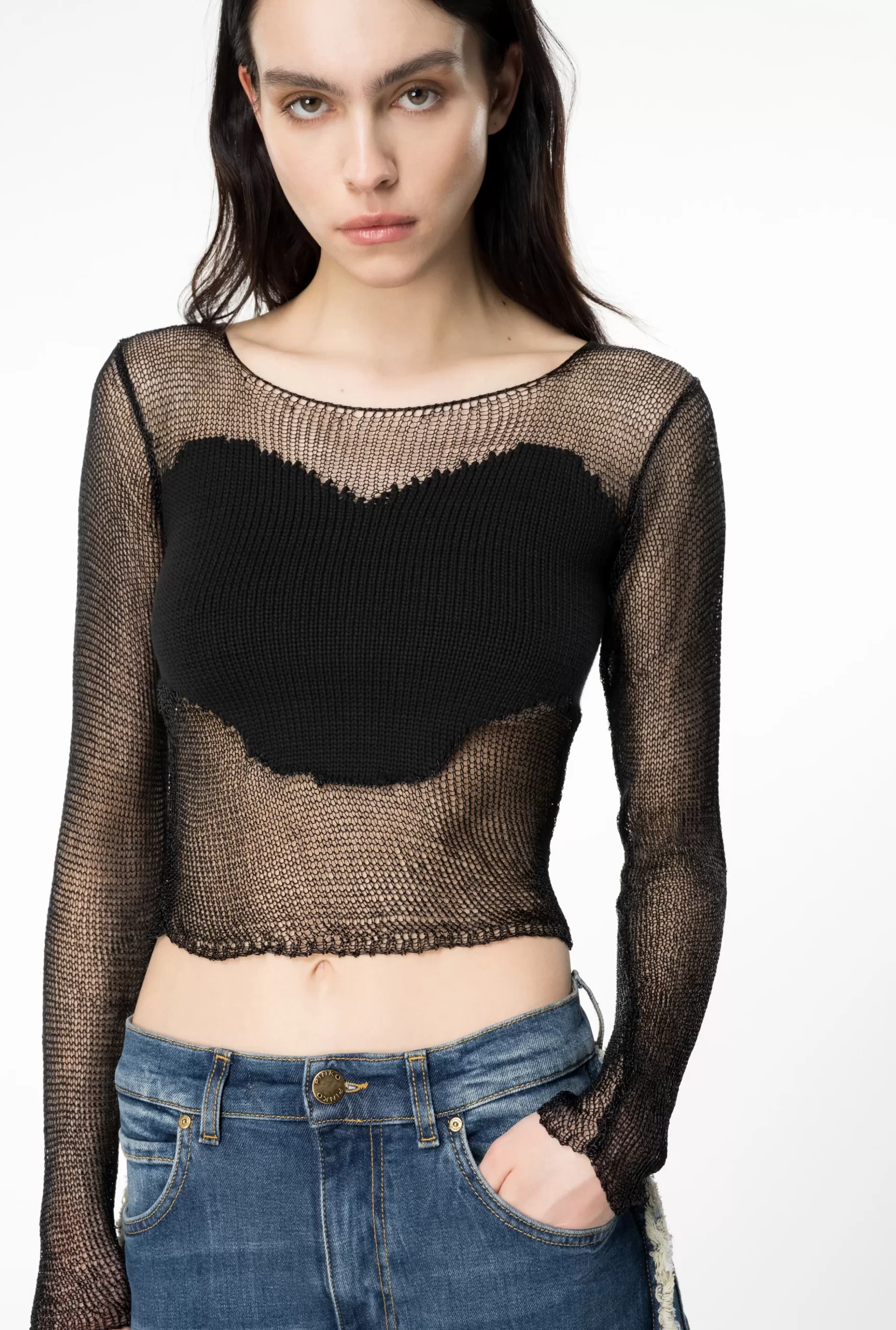 PINKO Mesh Sweater With Patch Shop