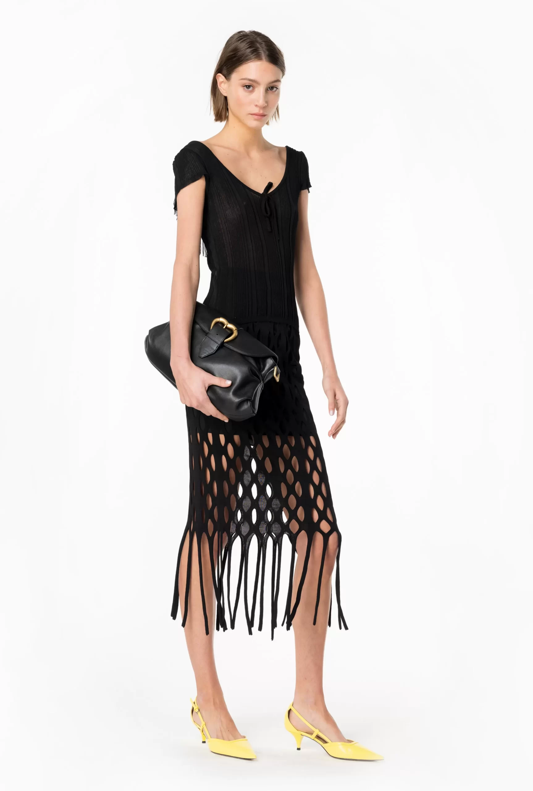 PINKO Mesh-effect Midi Skirt With Fringing Store