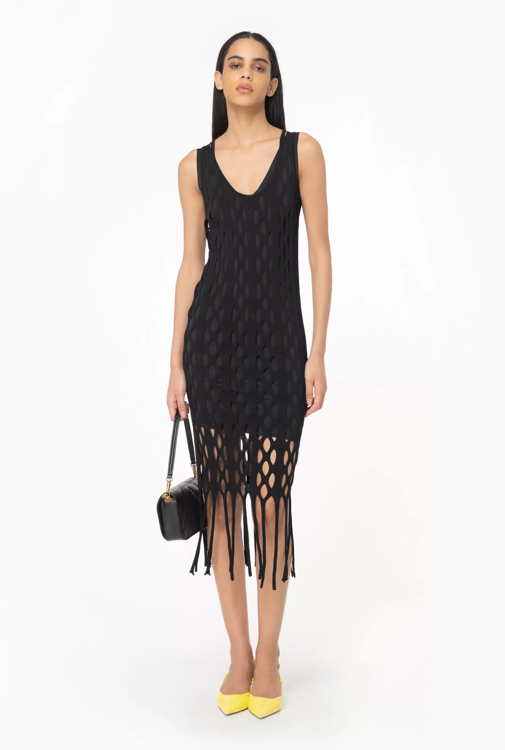 PINKO Mesh-effect Mini Dress With Fringing Outlet