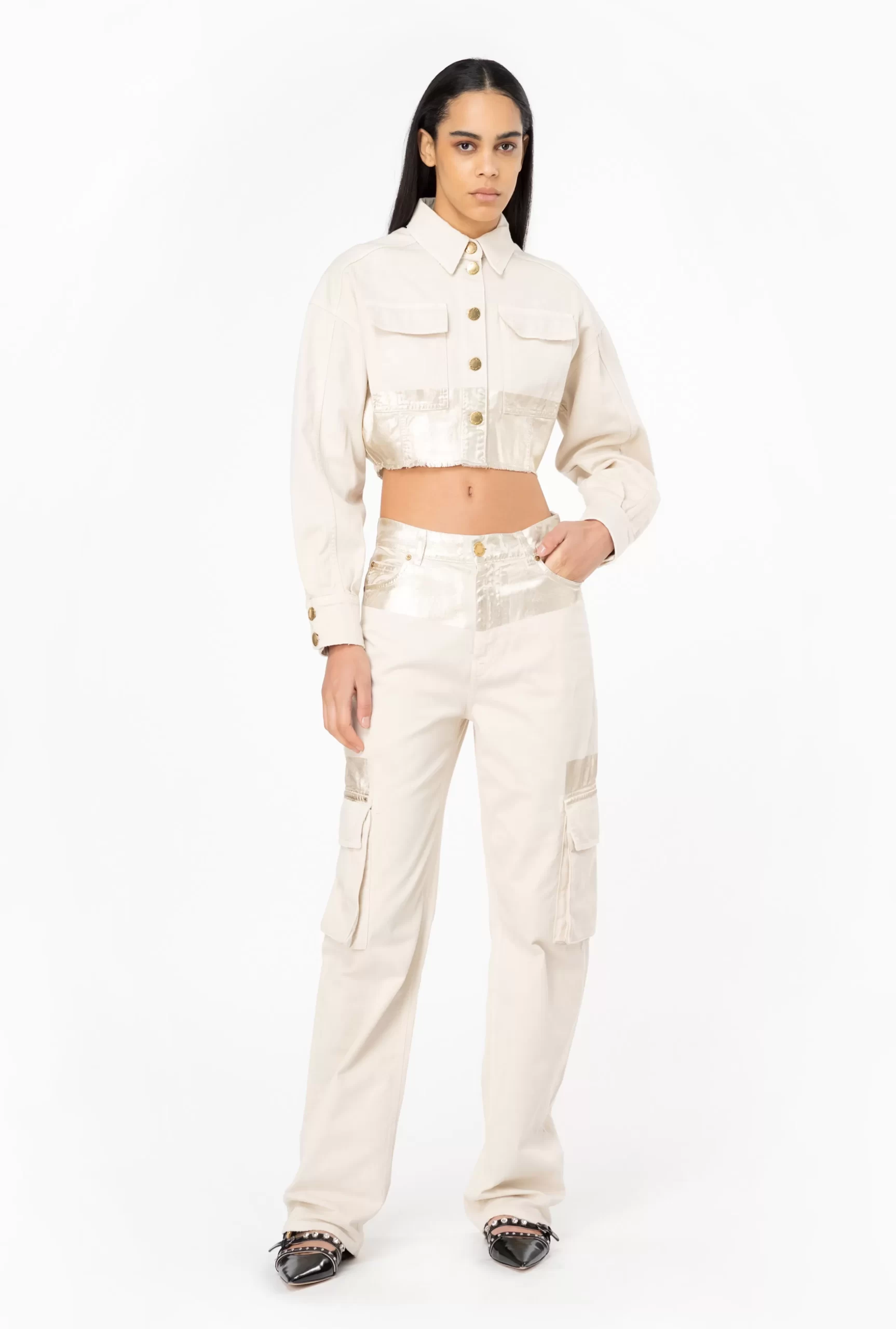 PINKO Metallic Cargo Trousers Store