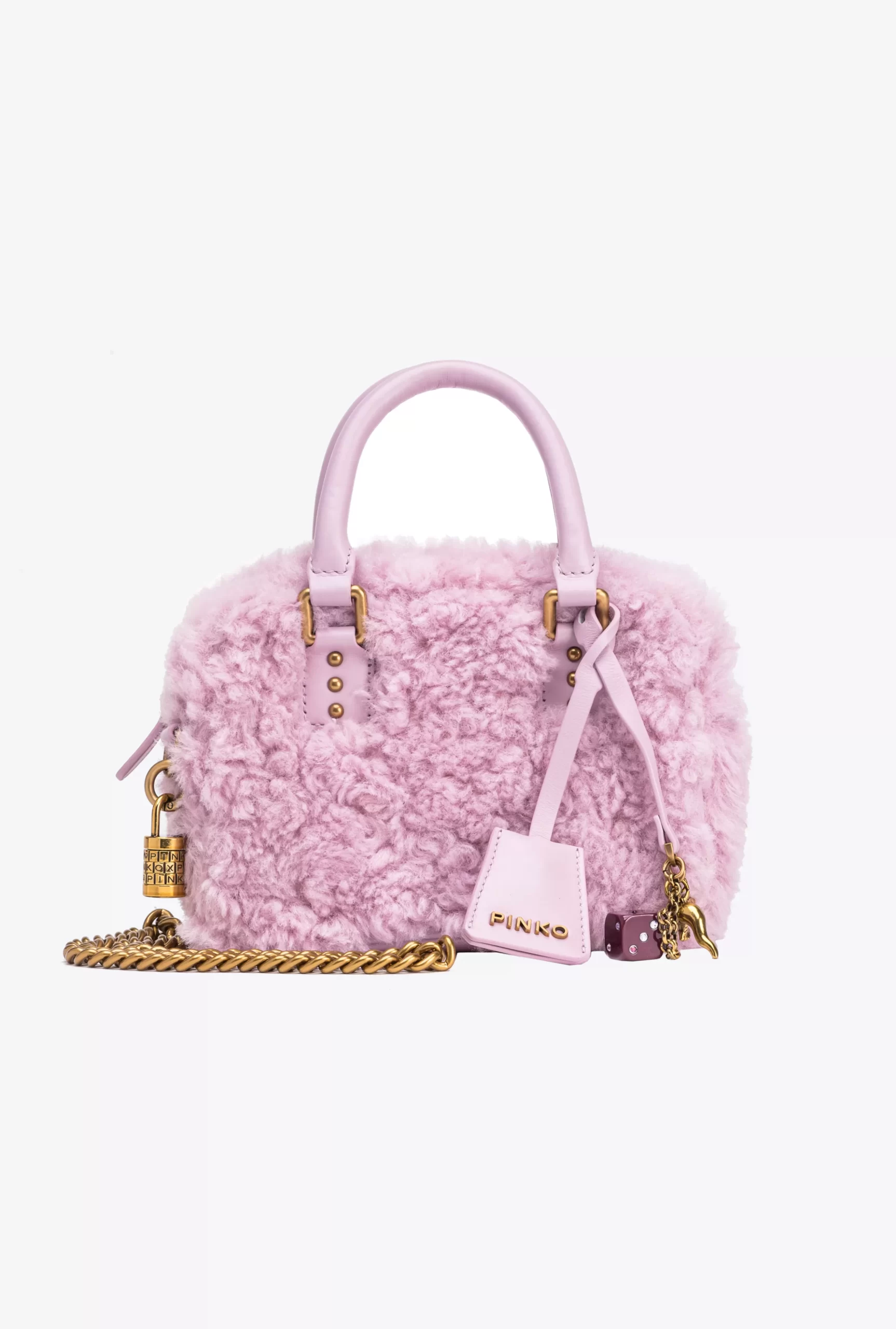 PINKO Mini Bowling Bag In Faux Fur Discount