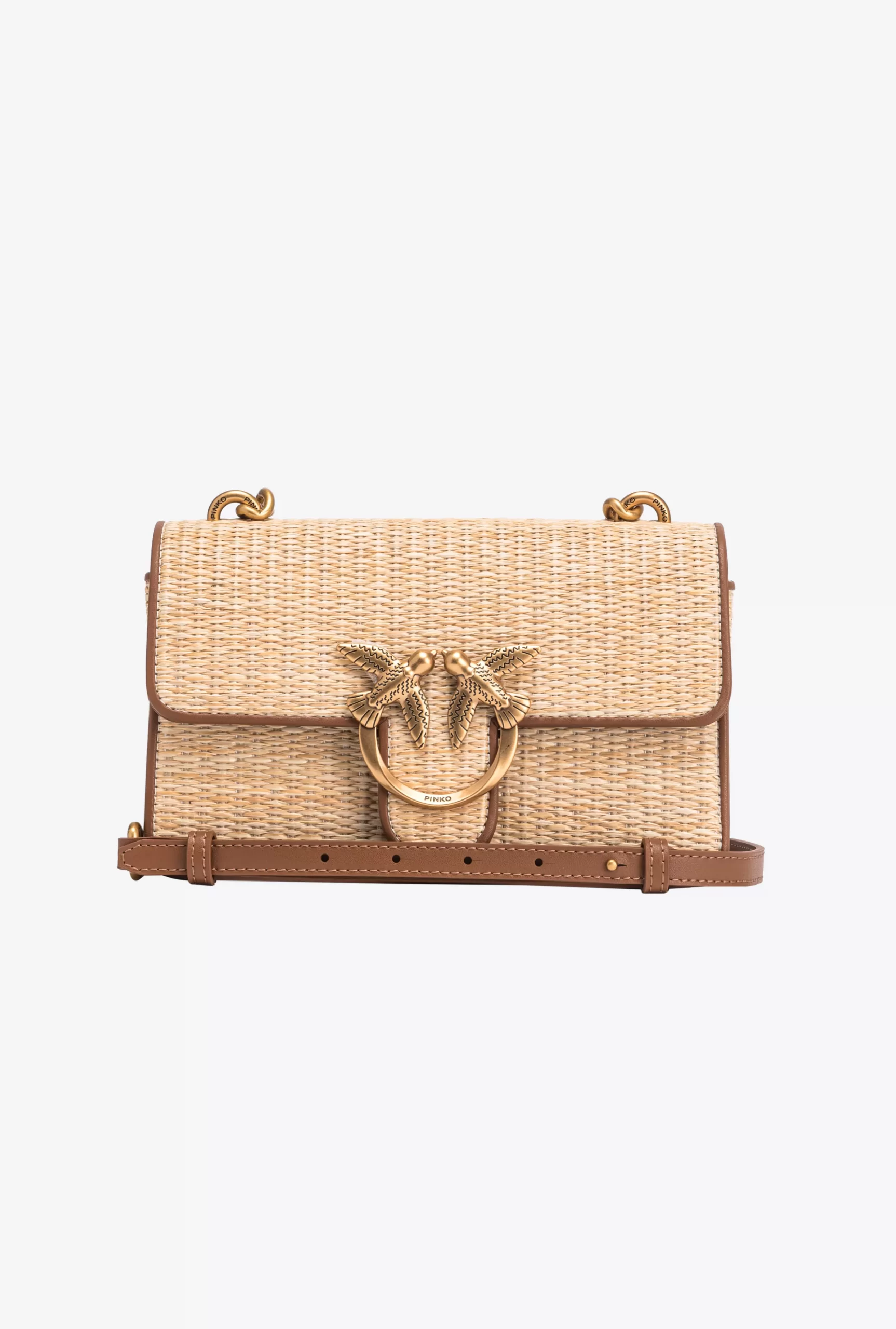 PINKO Mini Love Bag Light In Raffia And Leather Online