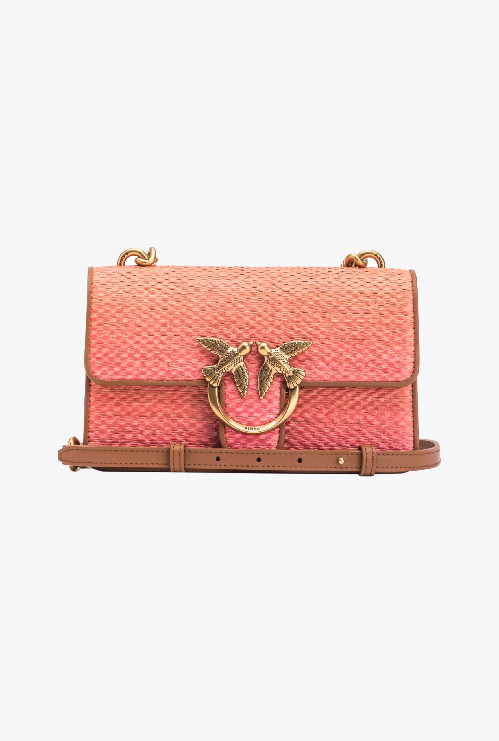 PINKO Mini Love Bag Light In Raffia And Leather Shop