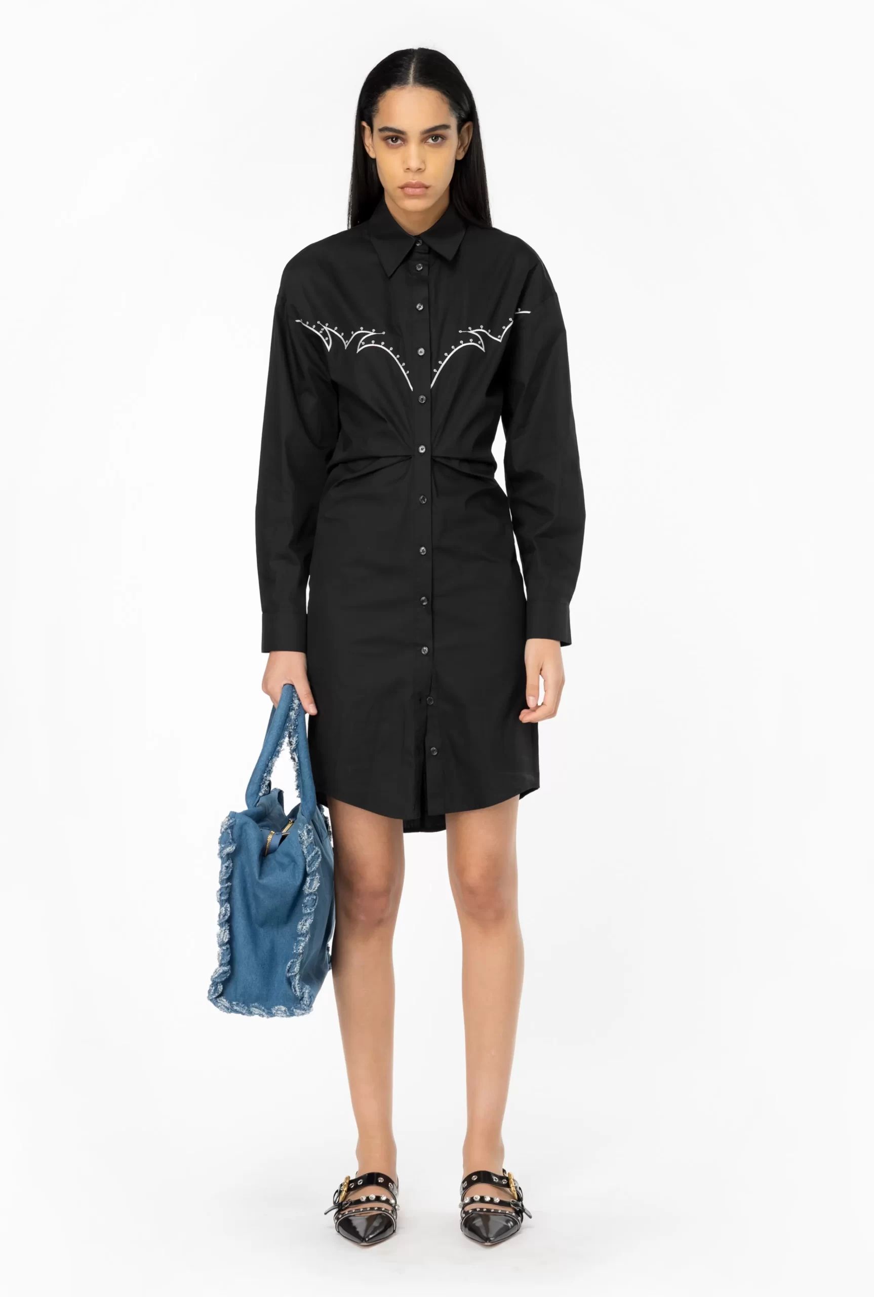 PINKO Mini Shirt Dress With Rodeo Embroidery Cheap