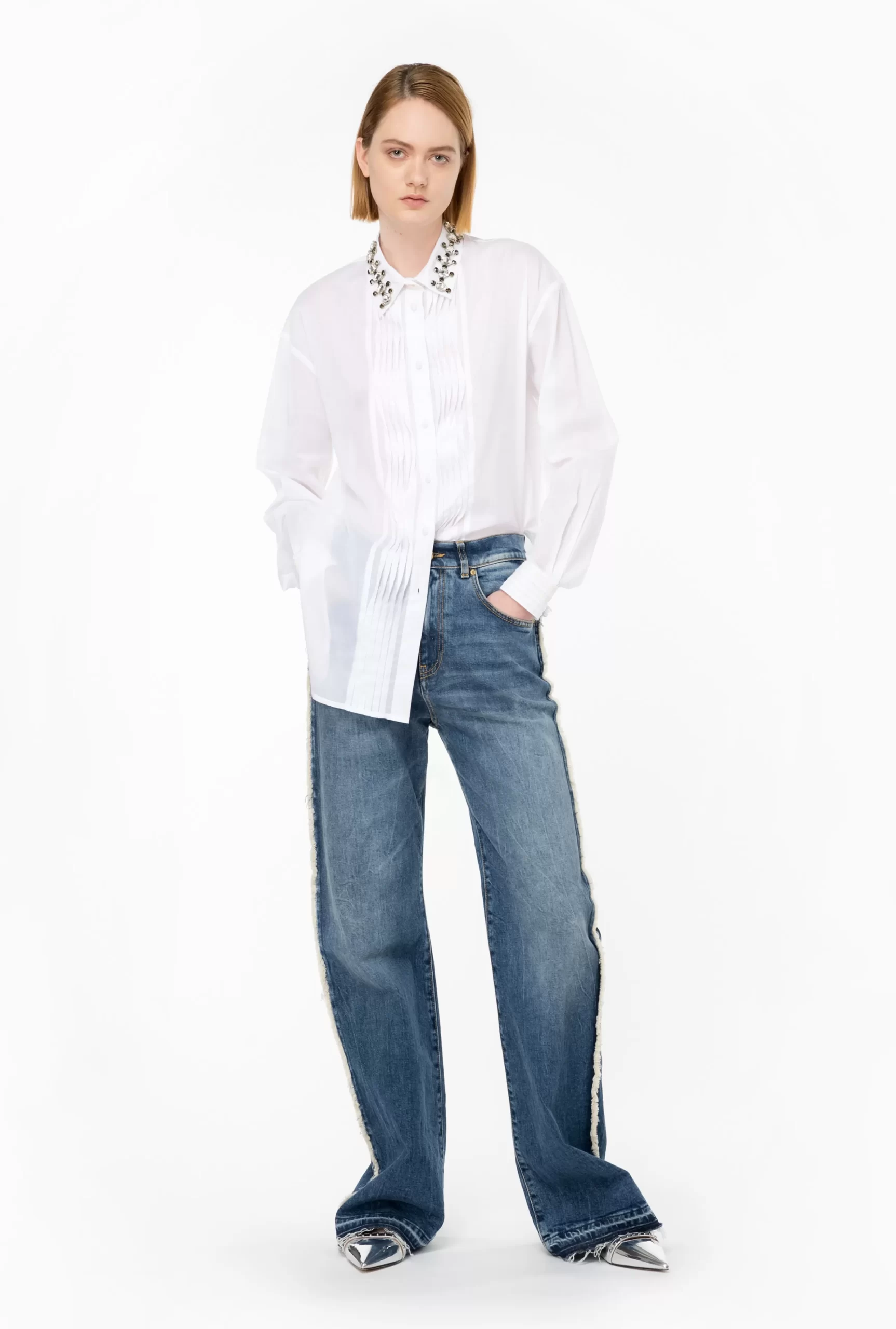 PINKO Muslin Shirt With Jewel Collar Flash Sale