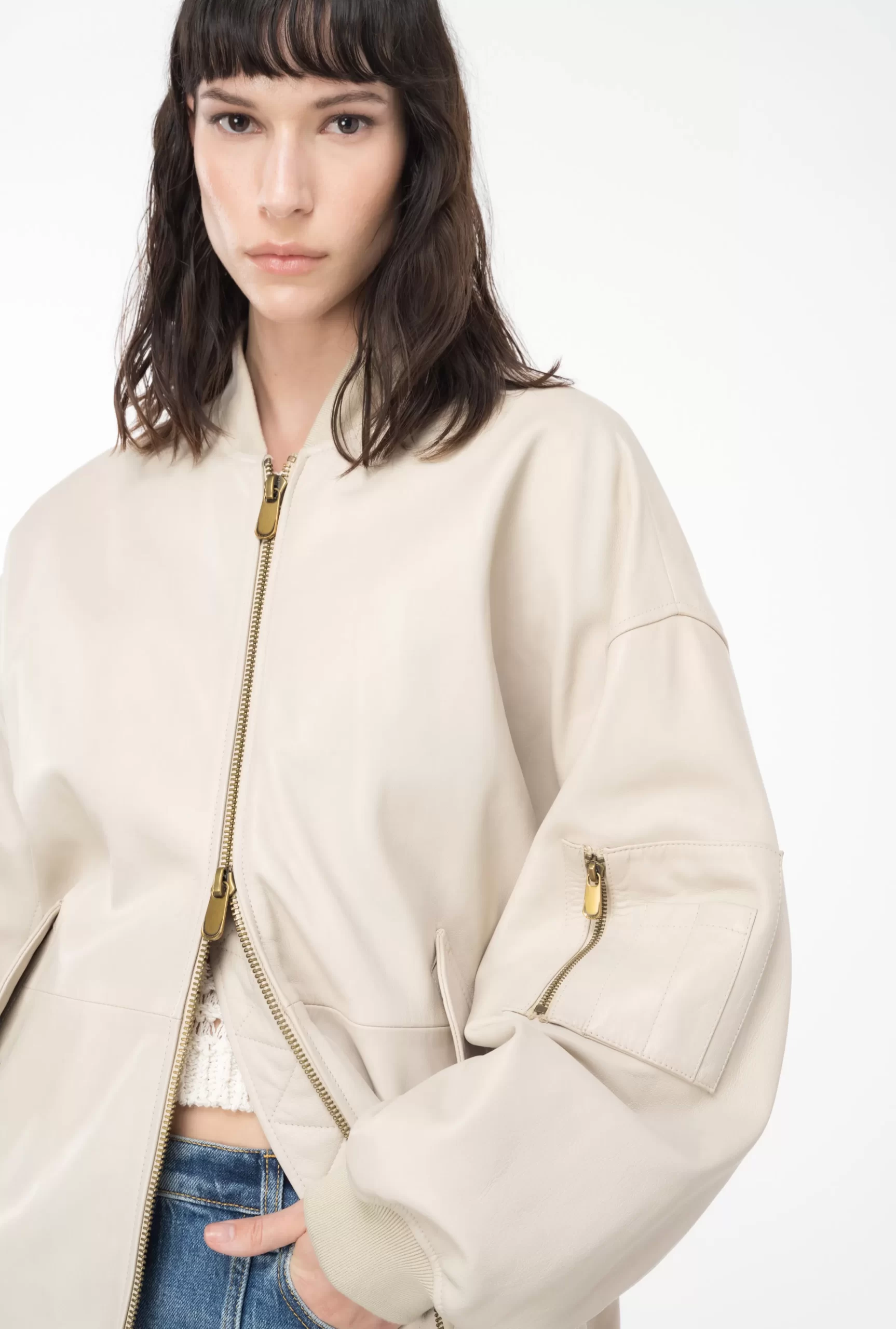 PINKO Nappa Leather Bomber Jacket Discount