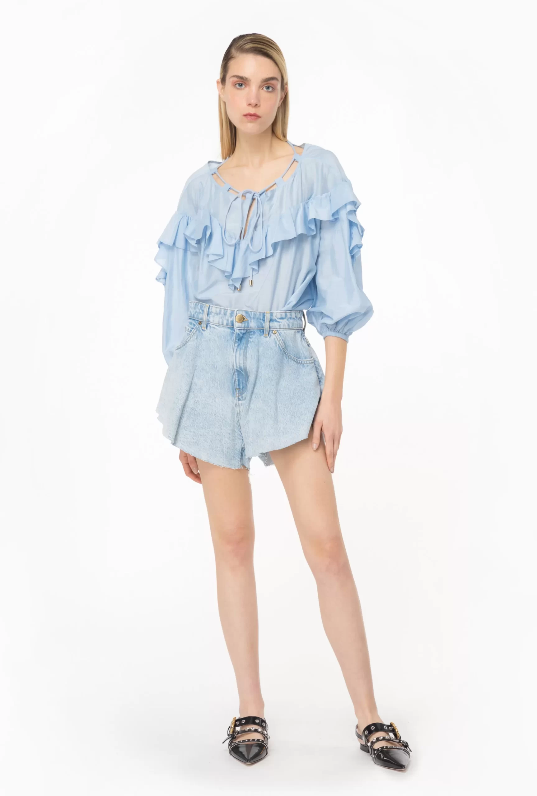 PINKO Ocean Blue Denim Butterfly Shorts Clearance