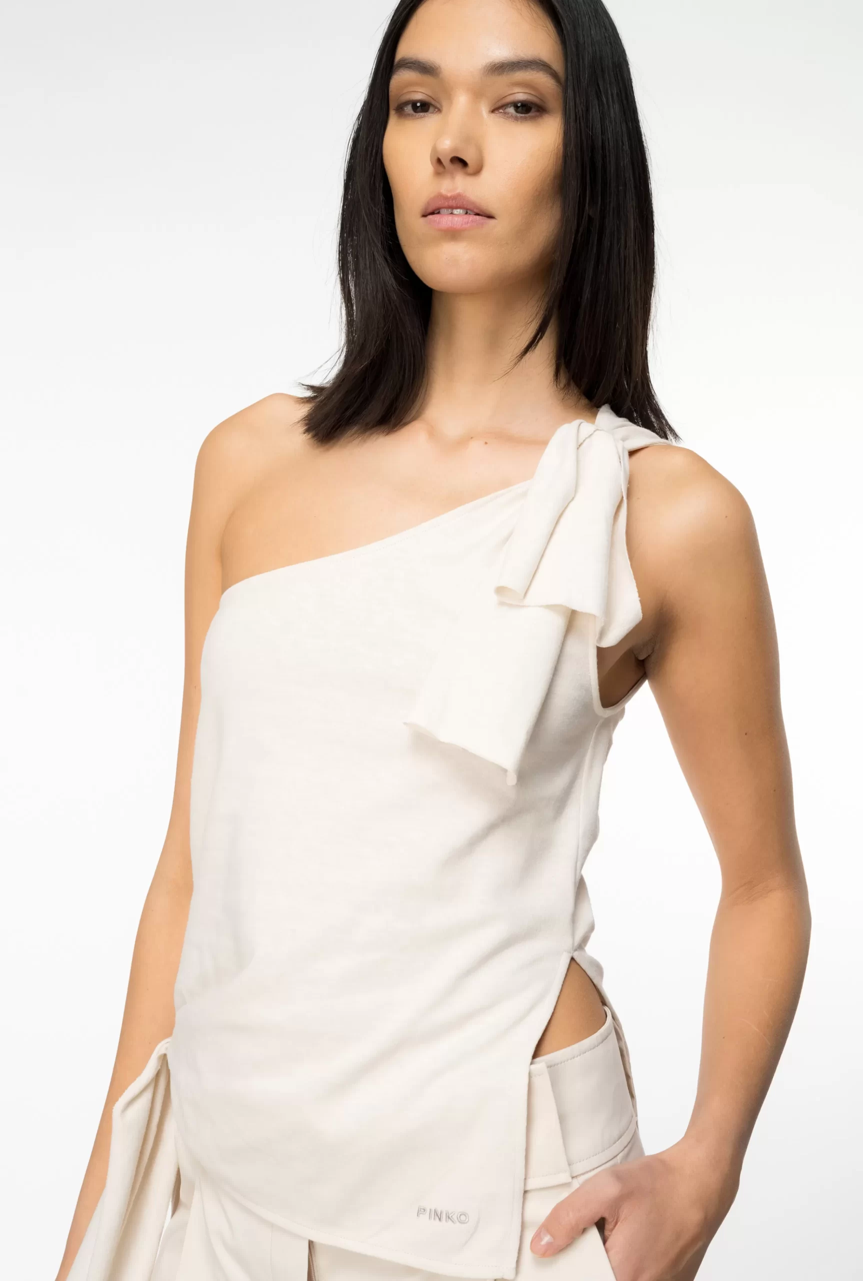 PINKO One-shoulder Cotton And Linen Top Cheap