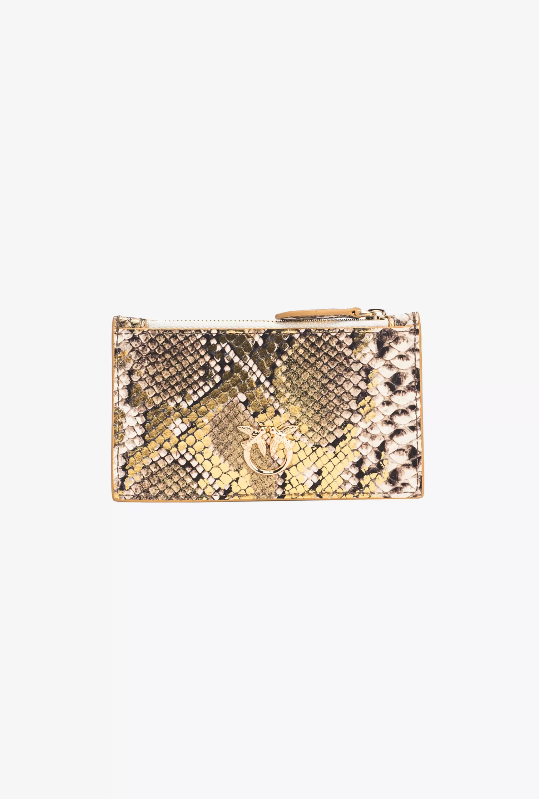 PINKO Galleria Card Holder In Laminated Reptile-print Leather Fashion