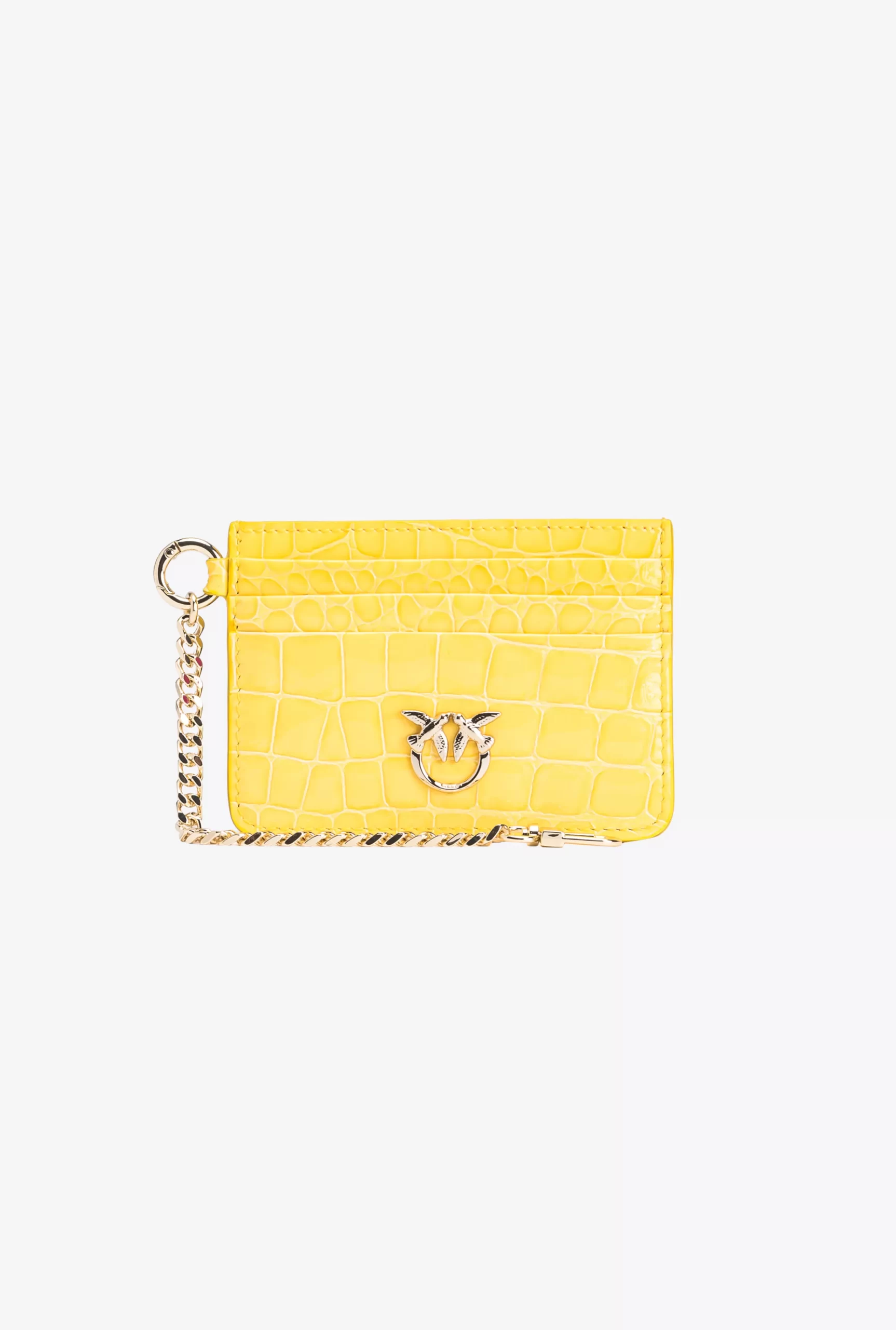 PINKO Galleria Card Holder In Shiny Coloured Croc-print Leather Clearance